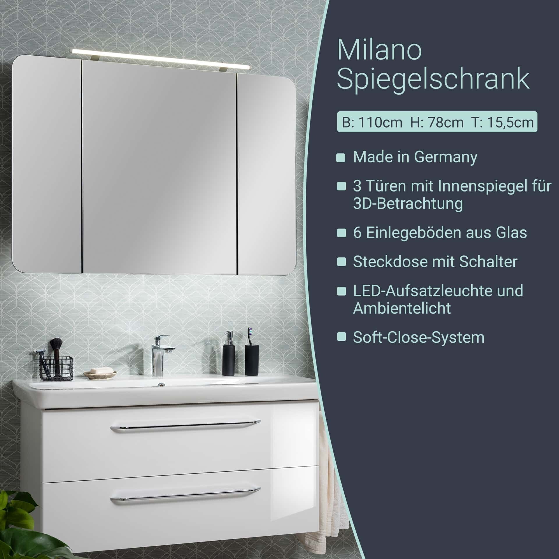 Fackelmann MILANO LED Spiegelschrank 110 cm, Weiß Fackelmann MILANO LED Spiegelschrank 110 cm, Weiß