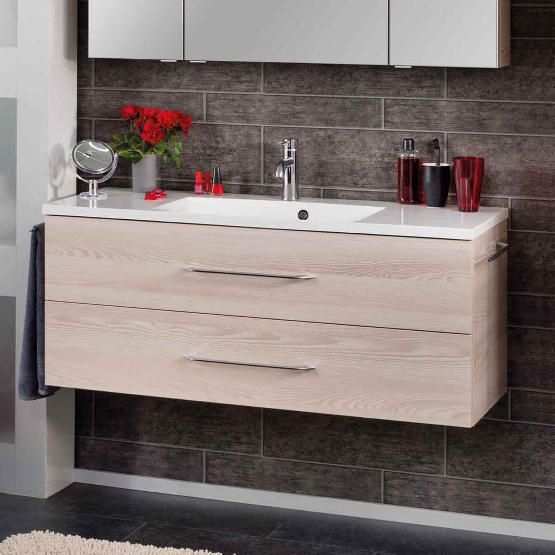 Fackelmann B.CLEVER Waschtisch Set Gussmarmor 120 cm, Braun hell Fackelmann B.CLEVER Waschtisch Set Gussmarmor 120 cm, Braun hell