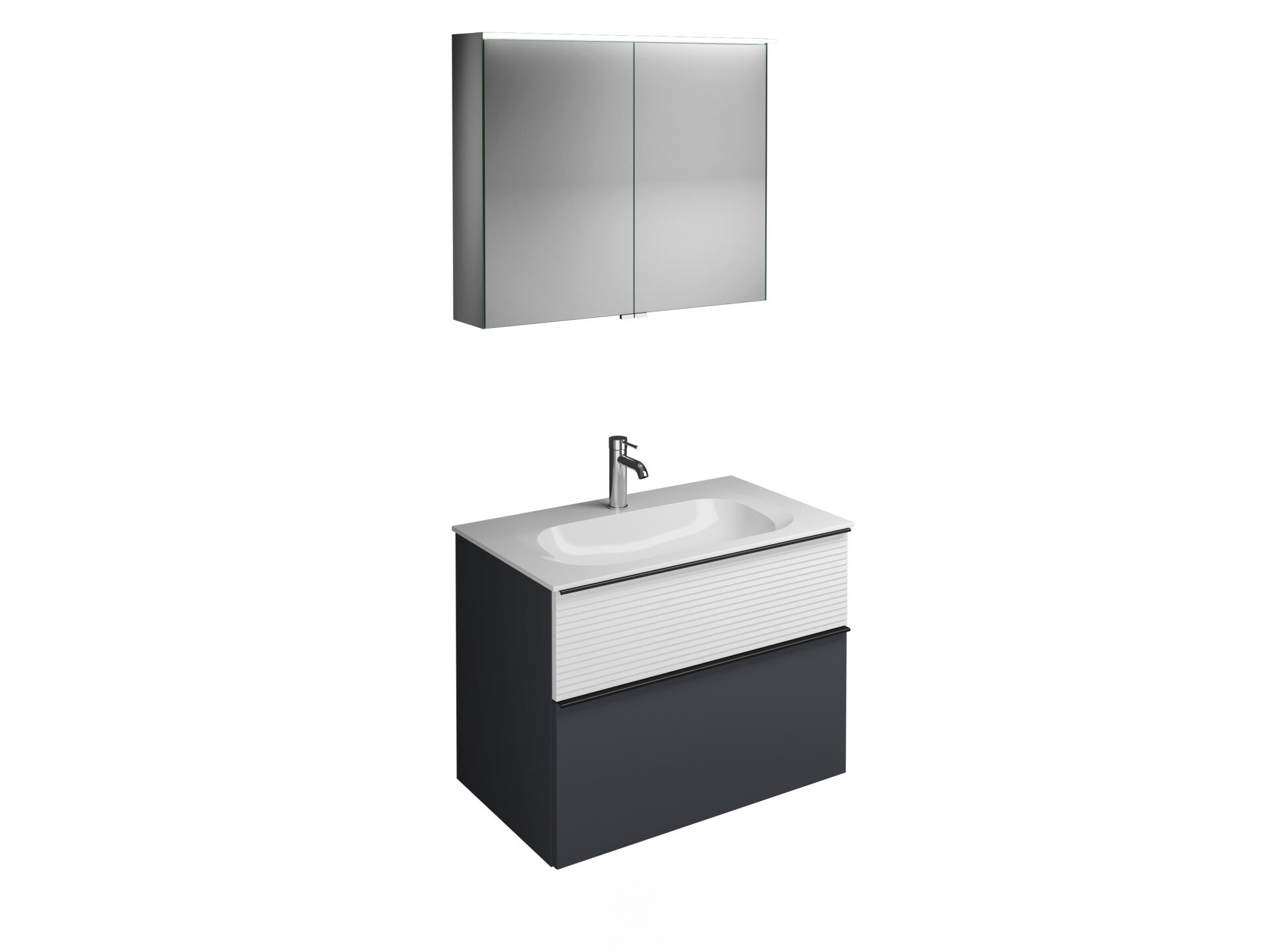 Burgbad FIUMO Waschtisch Set mit Spiegelschrank 82 cm breit, Weiß/Anthrazit, Waschbecken Gussmarmor Weiß Burgbad FIUMO Waschtisch Set mit Spiegelschrank 82 cm breit, Weiß/Anthrazit, Waschbecken Gussmarmor Weiß