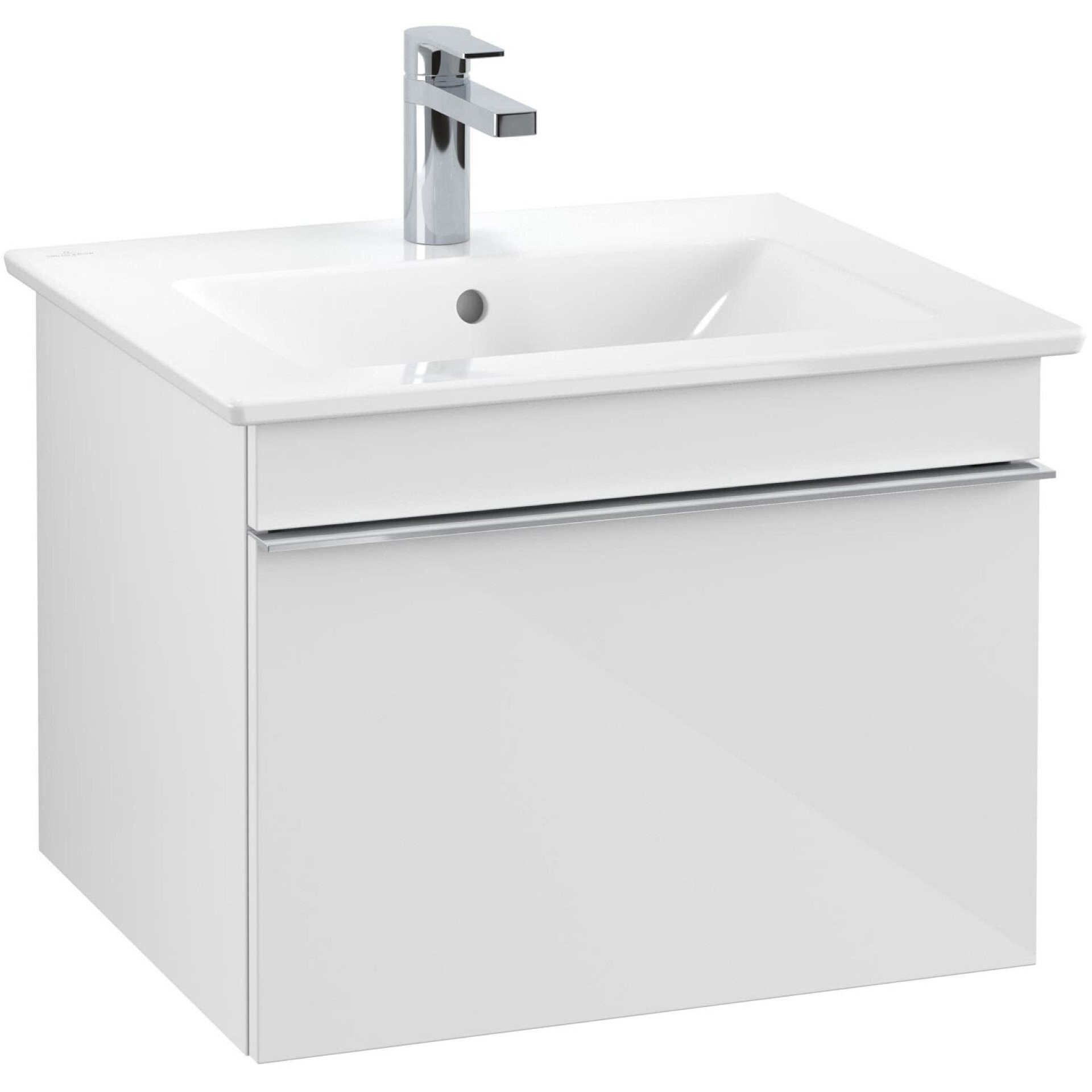 VILLEROY & BOCH VENTICELLO Waschbeckenunterschrank 55 cm breit, Weiß, Griff Chrom, 1 Schublade