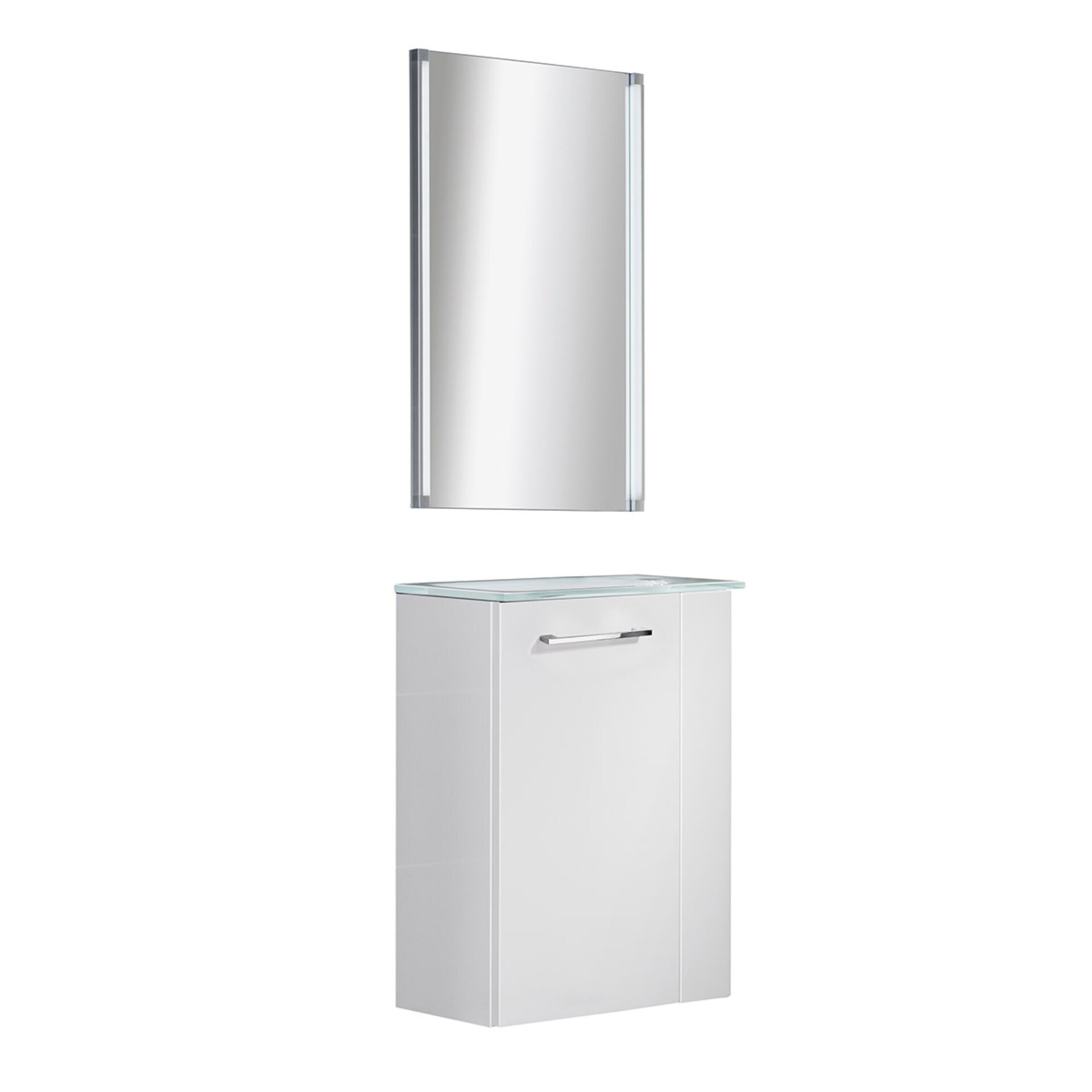 Fackelmann SBC SCENO Gäste WC Set 3-teilig 45 cm, Weiß, links, Glas Weiß, LED-Spiegel Fackelmann SBC SCENO Gäste WC Set 3-teilig 45 cm, Weiß, links, Glas Weiß, LED-Spiegel