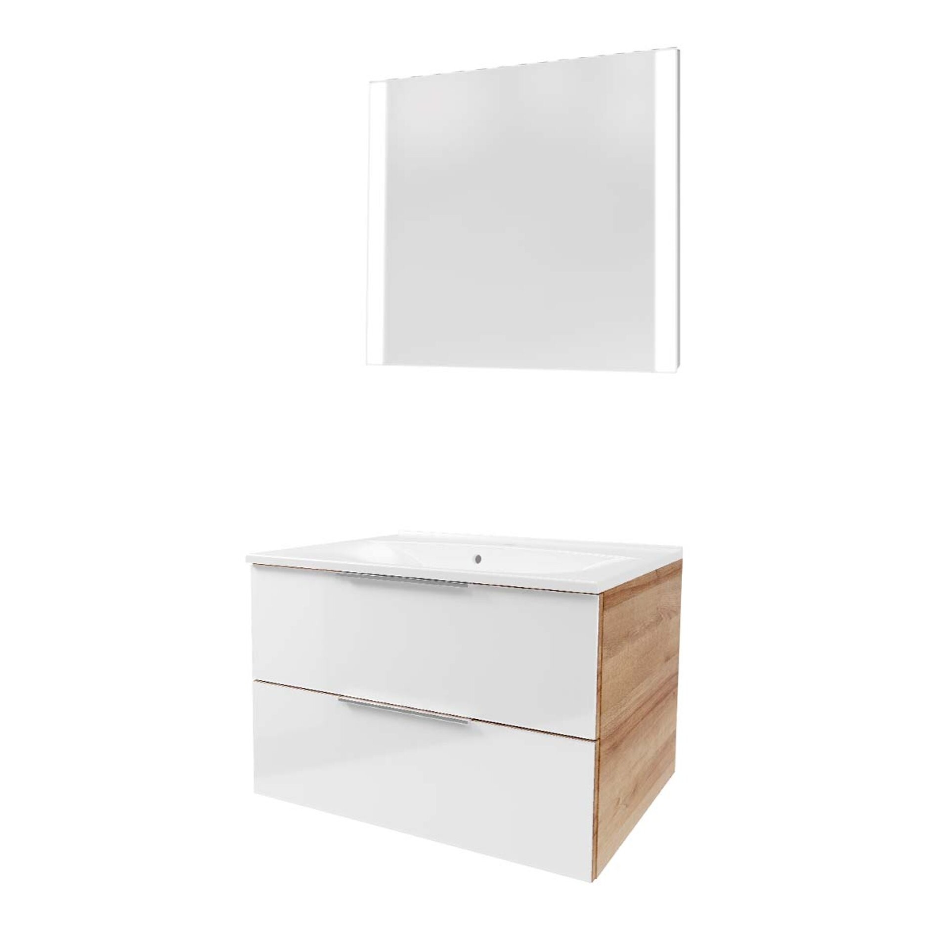 Fackelmann B. BRILLANT Badmöbel Set 3-teilig 80 cm, Weiß Glas/Braun hell, Gussmarmor + LED-Spiegel Fackelmann B. BRILLANT Badmöbel Set 3-teilig 80 cm, Weiß Glas/Braun hell, Gussmarmor + LED-Spiegel