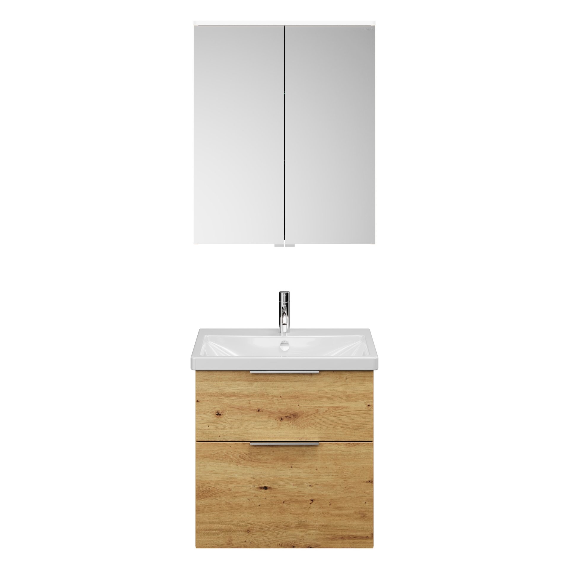 Burgbad EQIO Waschtisch Set mit Spiegelschrank 65 cm breit, Braun, Waschbecken Keramik Weiß Burgbad EQIO Waschtisch Set mit Spiegelschrank 65 cm breit, Braun, Waschbecken Keramik Weiß