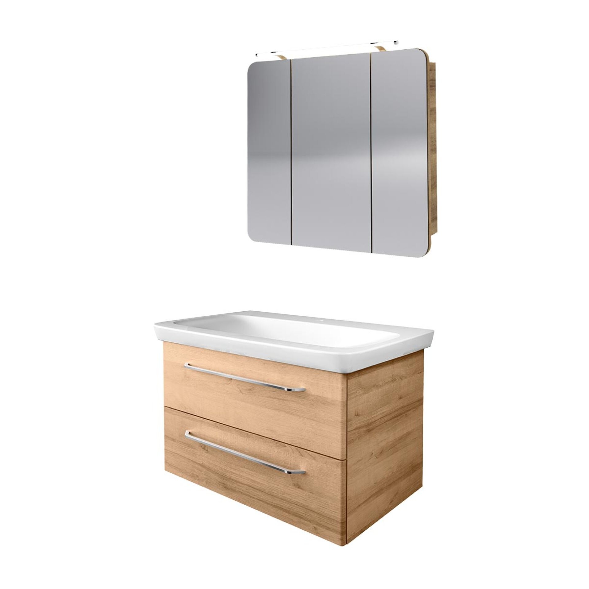 FACKELMANN MILANO Waschtisch Set mit Spiegelschrank 88 cm breit, Braun hell, Waschbecken Keramik FACKELMANN MILANO Waschtisch Set mit Spiegelschrank 88 cm breit, Braun hell, Waschbecken Keramik
