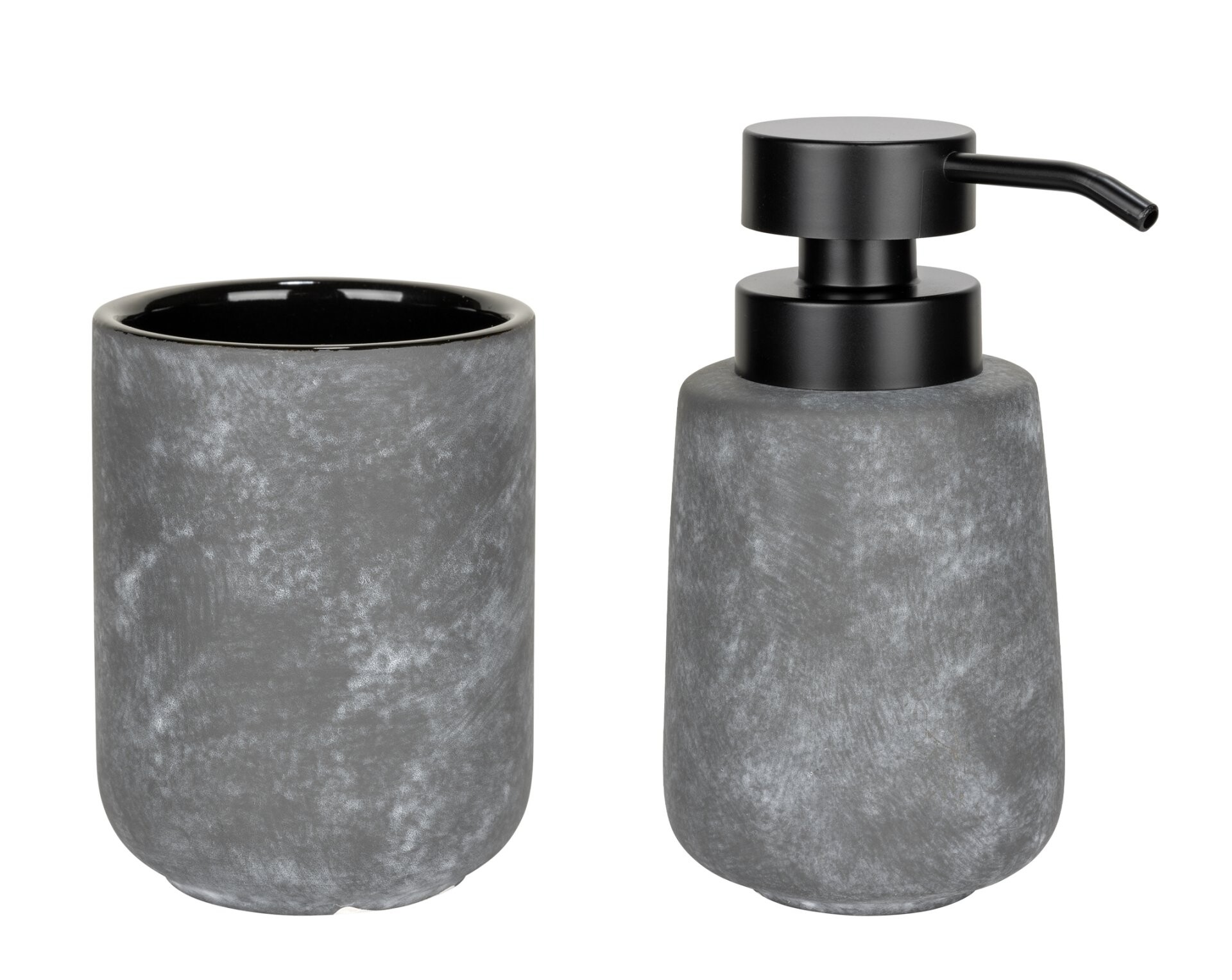 WENKO SACILE Accessoire Set, Grau, Zahnputzbecher, Seifenspender, Keramik