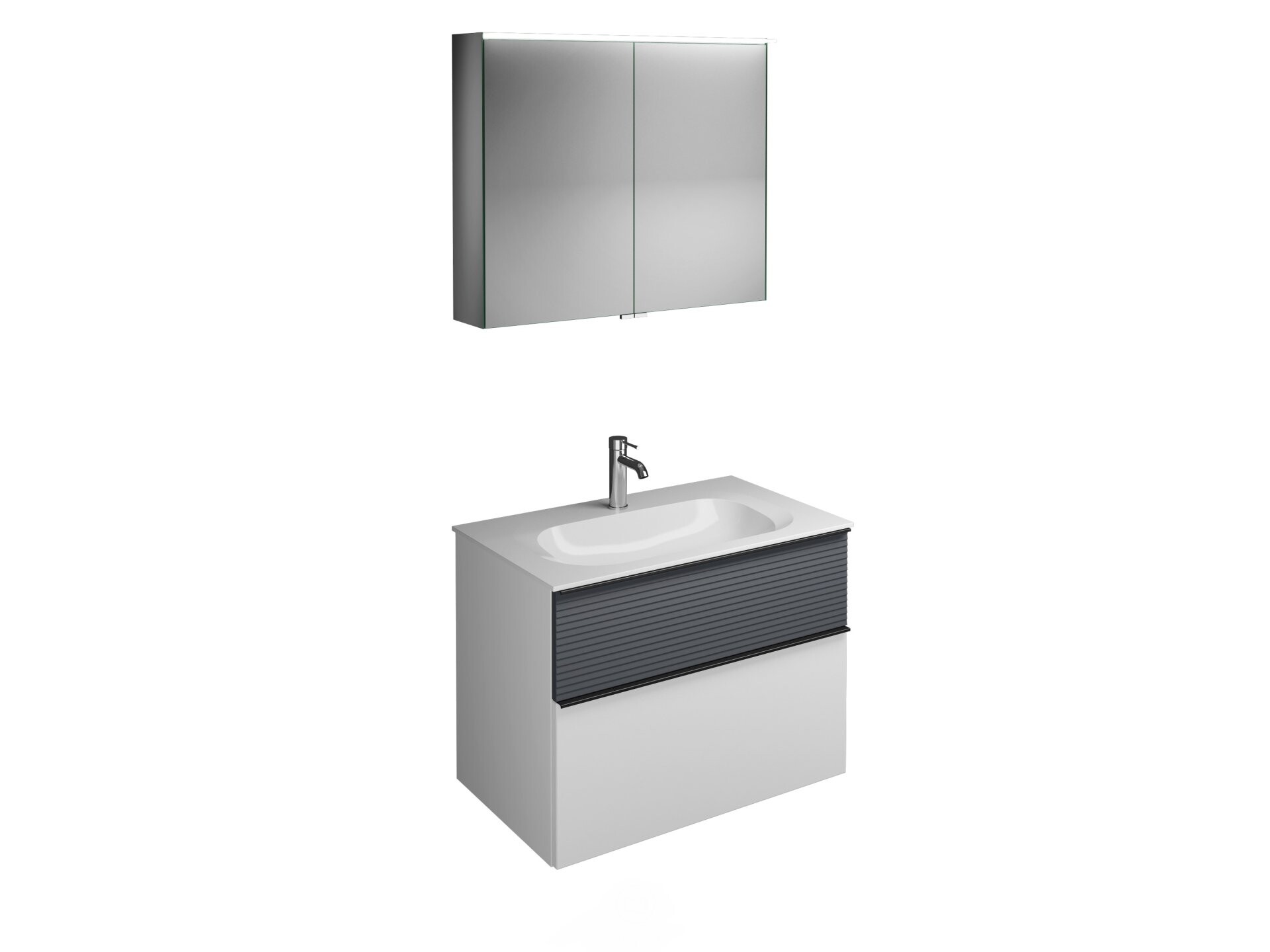 Burgbad FIUMO Waschtisch Set mit Spiegelschrank 82 cm breit, Anthrazit/Weiß, Waschbecken Gussmarmor Weiß Burgbad FIUMO Waschtisch Set mit Spiegelschrank 82 cm breit, Anthrazit/Weiß, Waschbecken Gussmarmor Weiß
