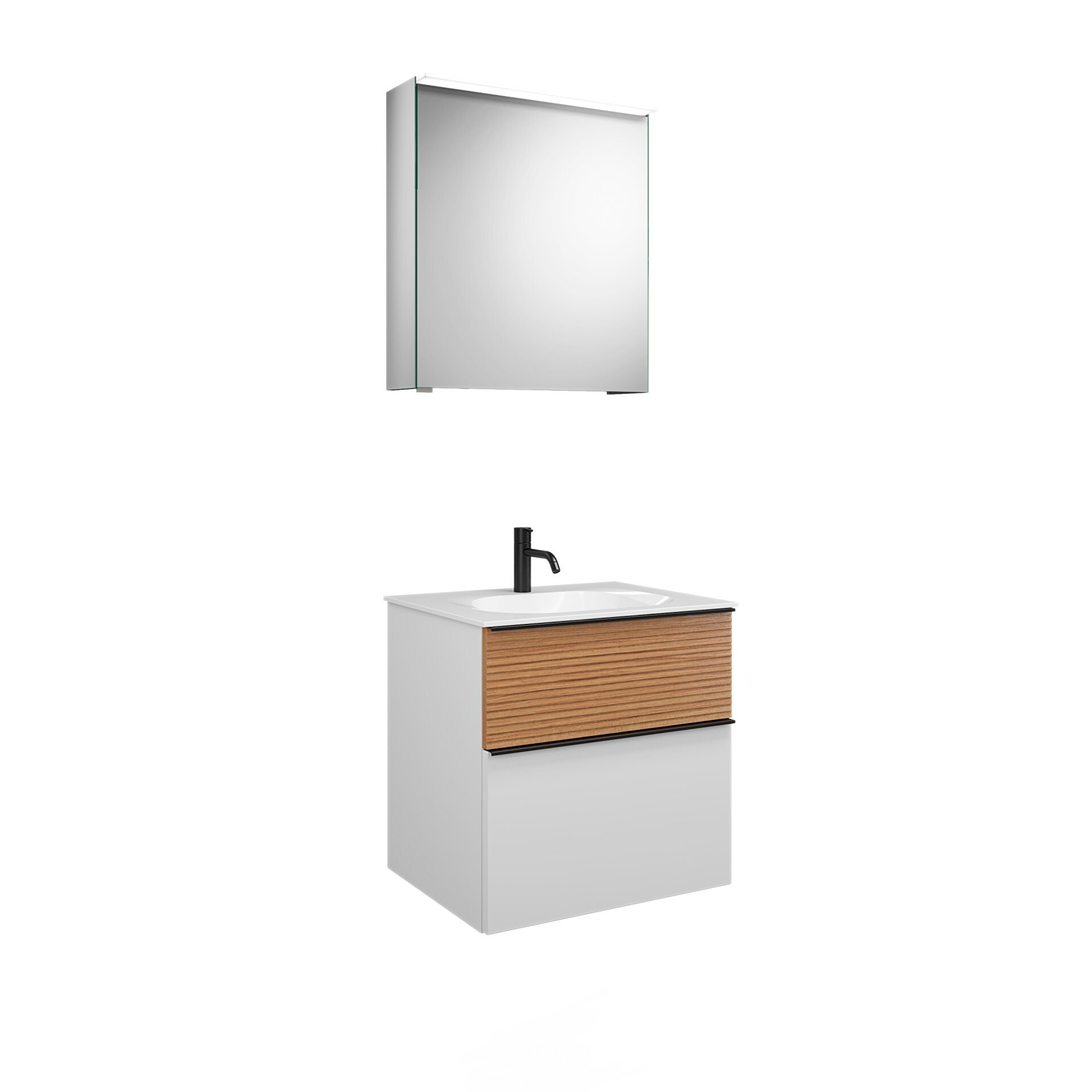 Burgbad FIUMO Waschtisch Set mit Spiegelschrank 62 cm breit, Braun/Weiß, Waschbecken Gussmarmor Weiß, Anschlag rechts Burgbad FIUMO Waschtisch Set mit Spiegelschrank 62 cm breit, Braun/Weiß, Waschbecken Gussmarmor Weiß, Anschlag rechts