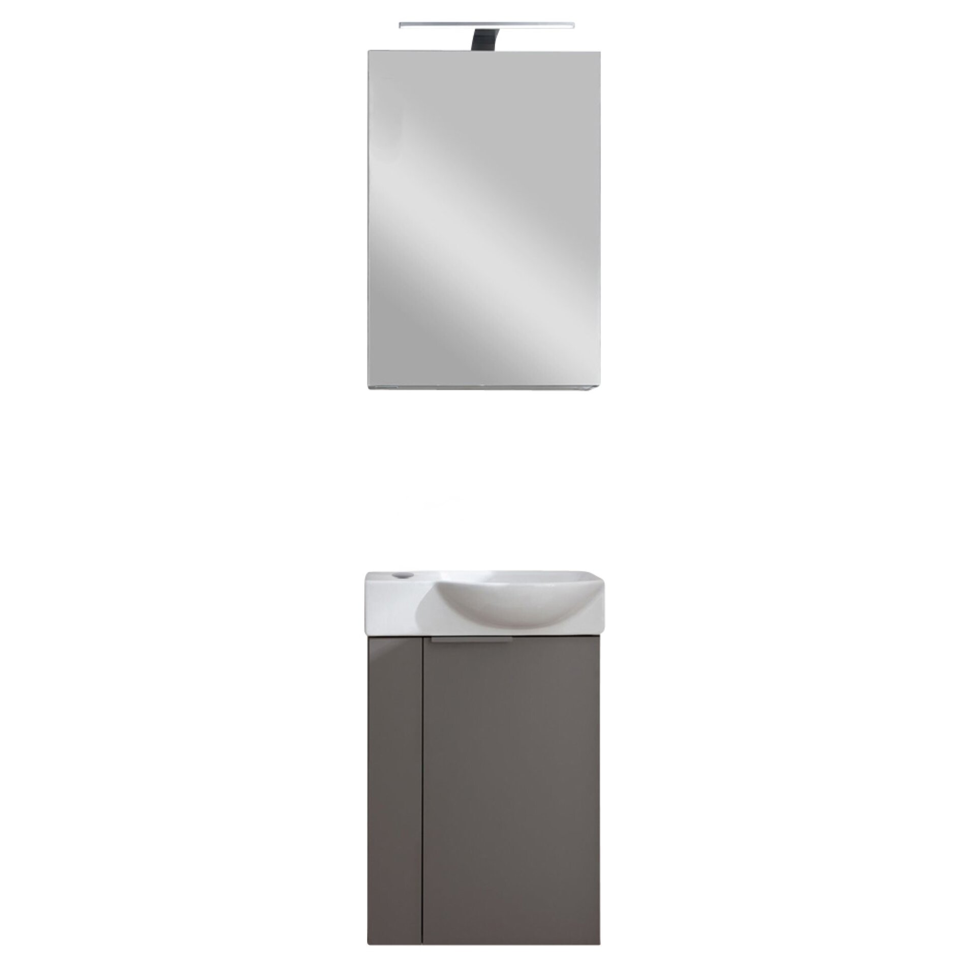 FACKELMANN SBC B.PARIS Gäste WC Waschtisch Set mit Spiegelschrank 45 cm breit, Grau, Türanschlag rechts FACKELMANN SBC B.PARIS Gäste WC Waschtisch Set mit Spiegelschrank 45 cm breit, Grau, Türanschlag rechts