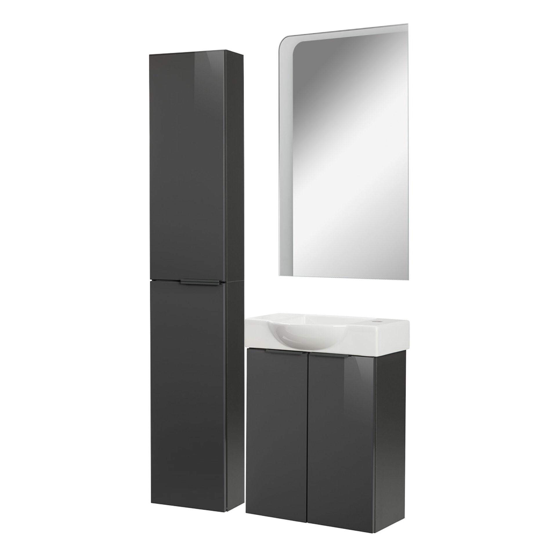 Fackelmann SBC LUNA Gäste WC Set 4-teilig 55 cm, Anthrazit, Keramik rechts+Spiegel+Hochschrank slim Fackelmann SBC LUNA Gäste WC Set 4-teilig 55 cm, Anthrazit, Keramik rechts+Spiegel+Hochschrank slim
