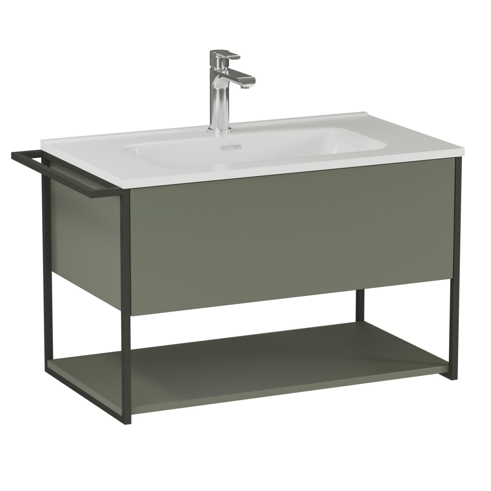 BADEDU DUNA Waschbecken mit Unterschrank 82 cm breit, Grün, Waschbecken Keramik Weiß