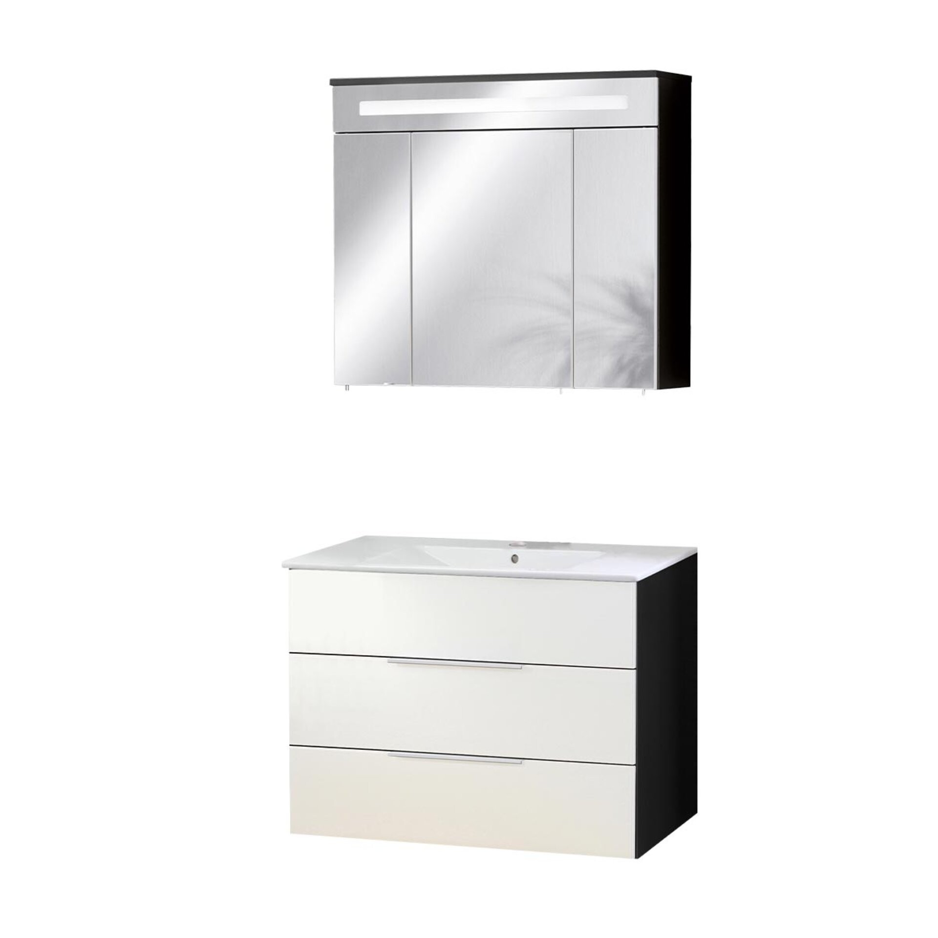 Fackelmann KARA Badmöbel Set 3-teilig, 80 cm, Anthrazit/Weiß, Keramik, 2 Schubladen Fackelmann KARA Badmöbel Set 3-teilig, 80 cm, Anthrazit/Weiß, Keramik, 2 Schubladen