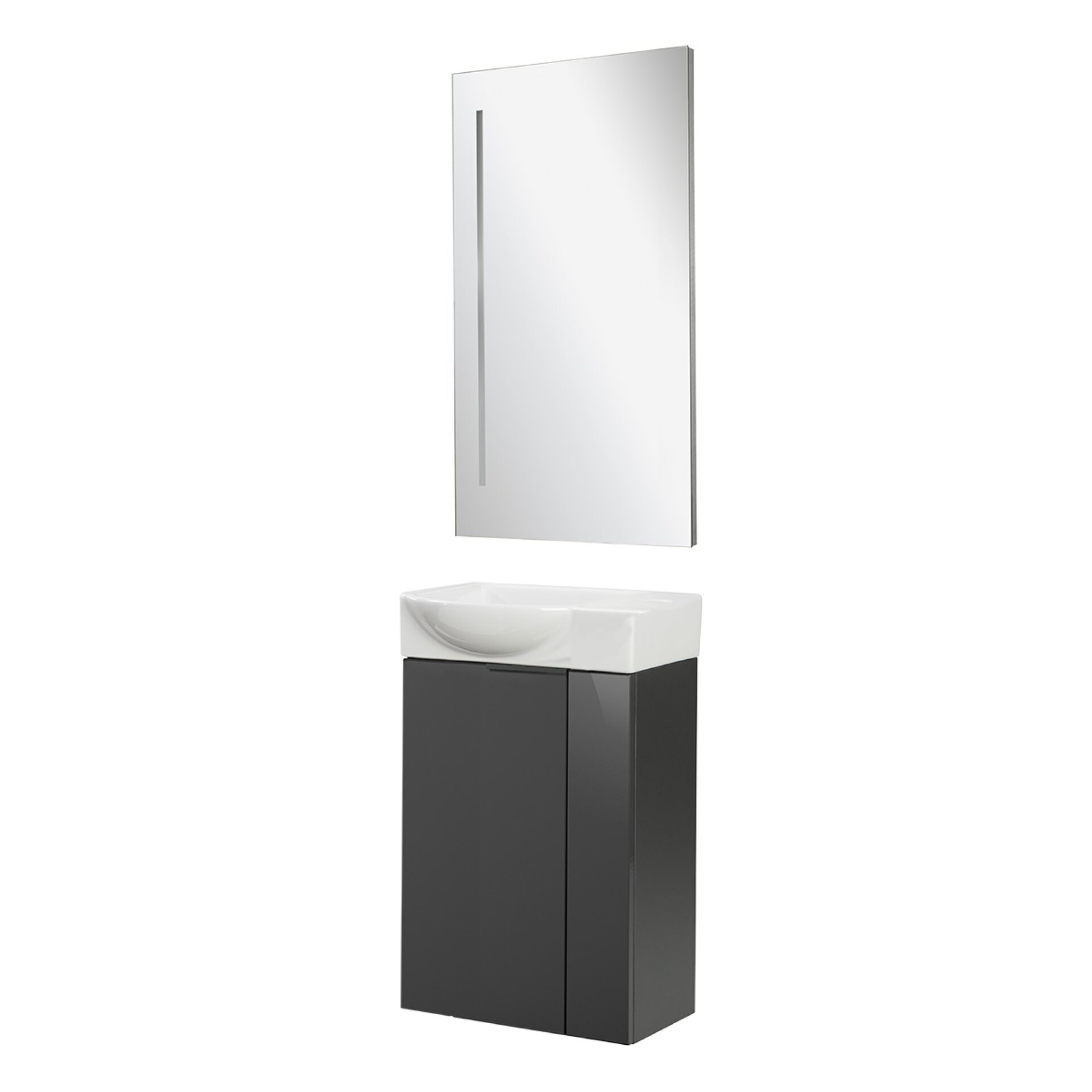 Fackelmann SBC LUNA Gäste WC Set 3-teilig 45 cm, Anthrazit, Keramik rechts + LED Spiegel Fackelmann SBC LUNA Gäste WC Set 3-teilig 45 cm, Anthrazit, Keramik rechts + LED Spiegel