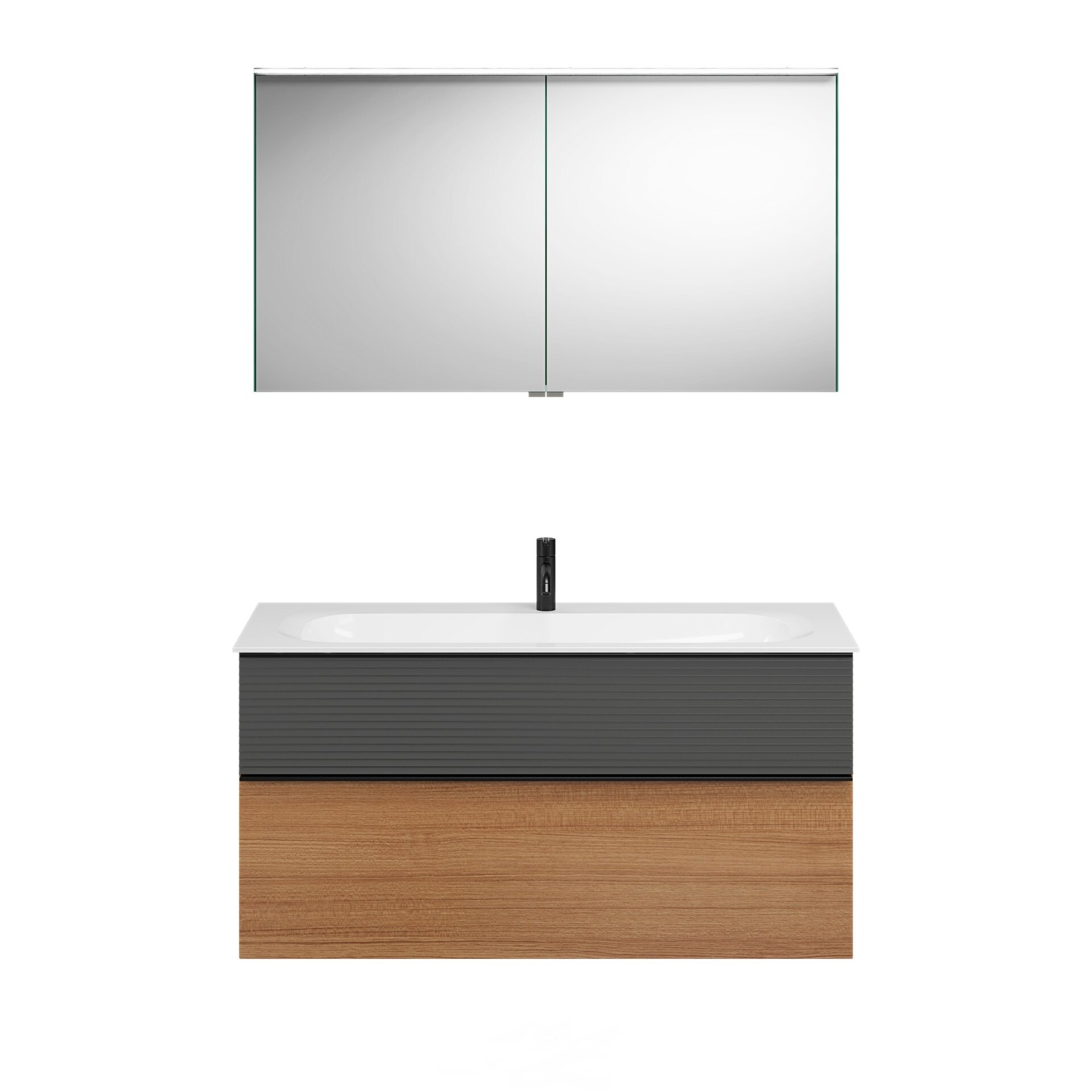 Burgbad FIUMO Waschtisch Set mit Spiegelschrank 122 cm breit, Anthrazit/Braun, Waschbecken Gussmarmor Weiß Burgbad FIUMO Waschtisch Set mit Spiegelschrank 122 cm breit, Anthrazit/Braun, Waschbecken Gussmarmor Weiß