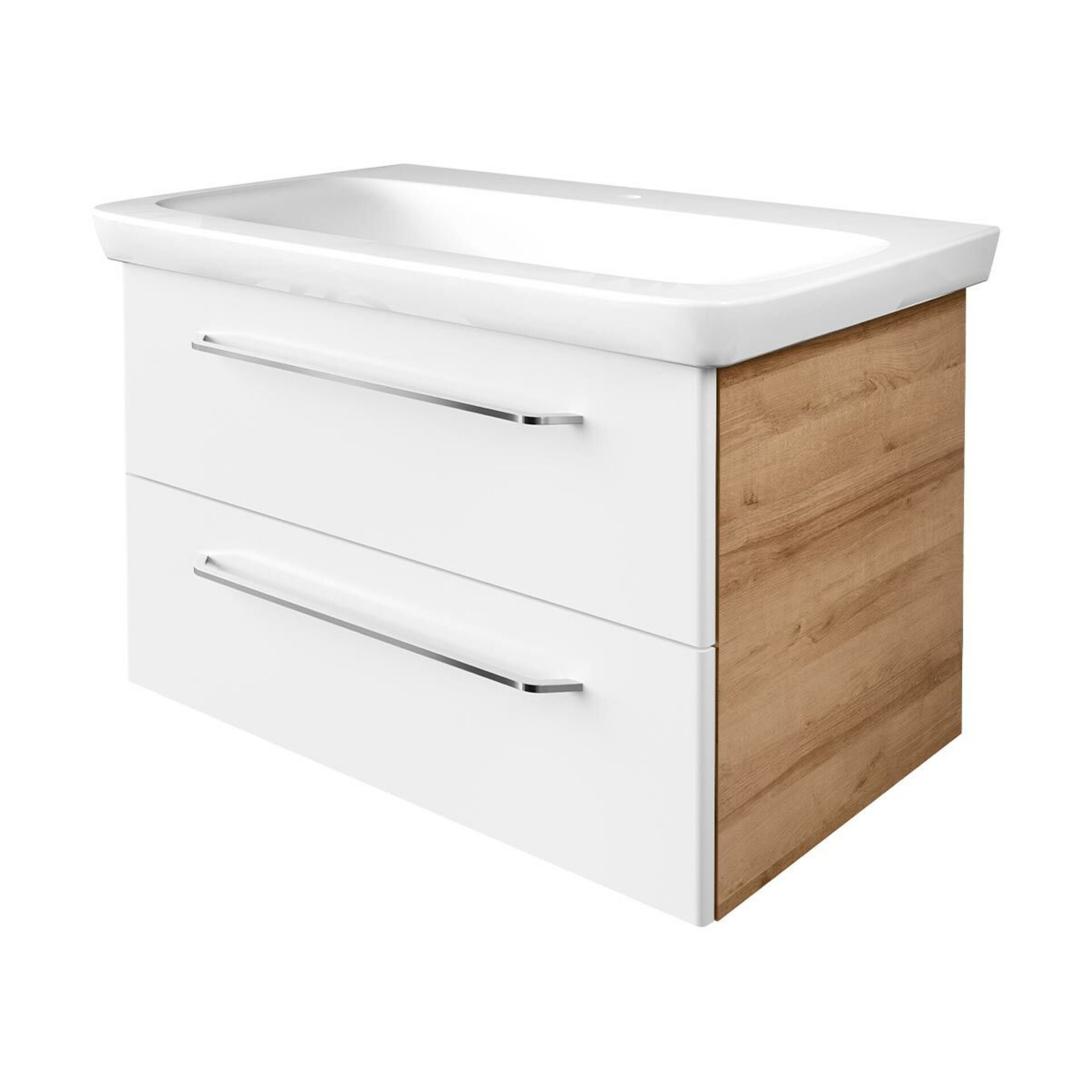 FACKELMANN MILANO Waschtisch mit Unterschrank, 88 cm breit, Braun hell/Weiß, Waschbecken Keramik FACKELMANN MILANO Waschtisch mit Unterschrank, 88 cm breit, Braun hell/Weiß, Waschbecken Keramik