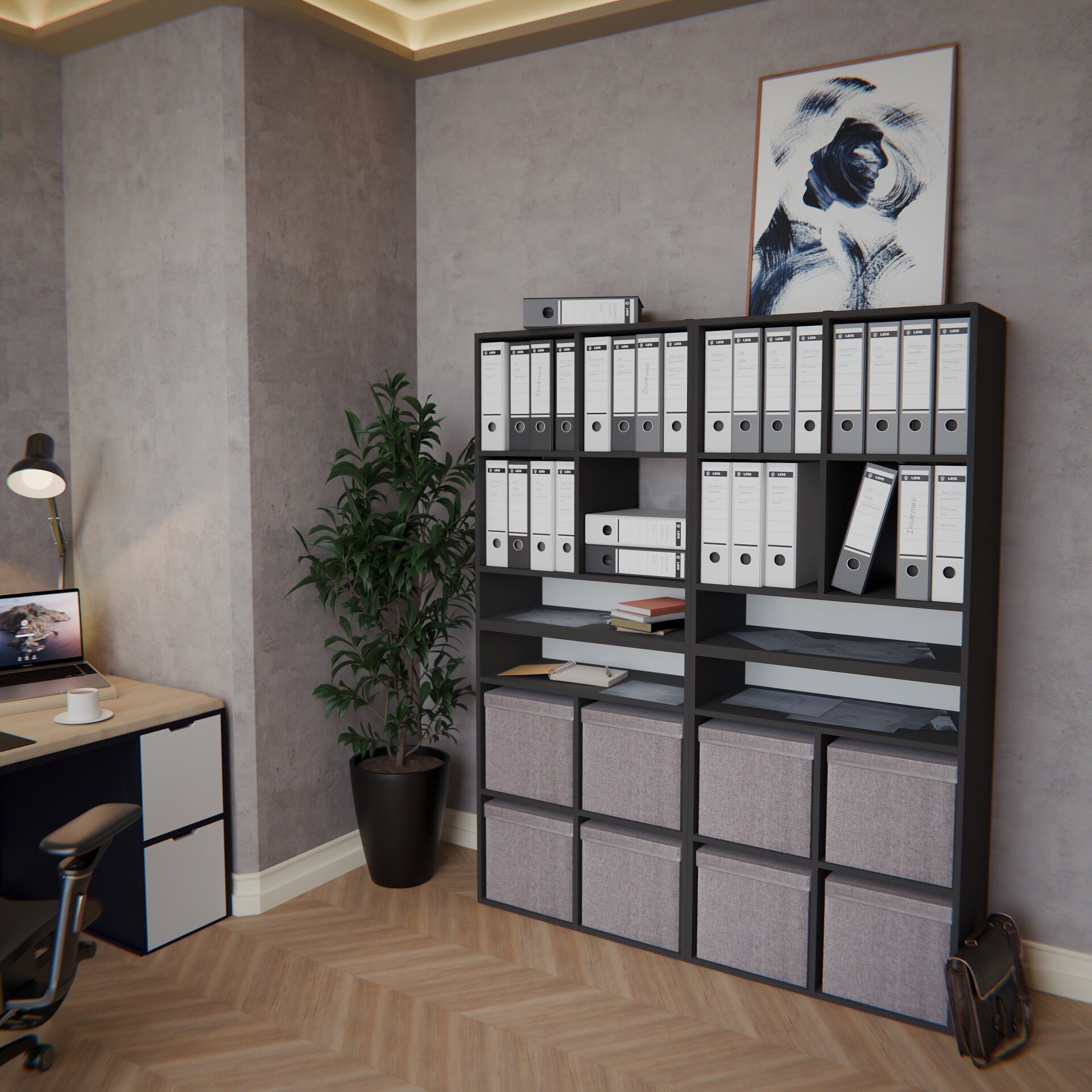 BADEDU WARD Regal 72 cm breit, Anthrazit, 5 Fächer