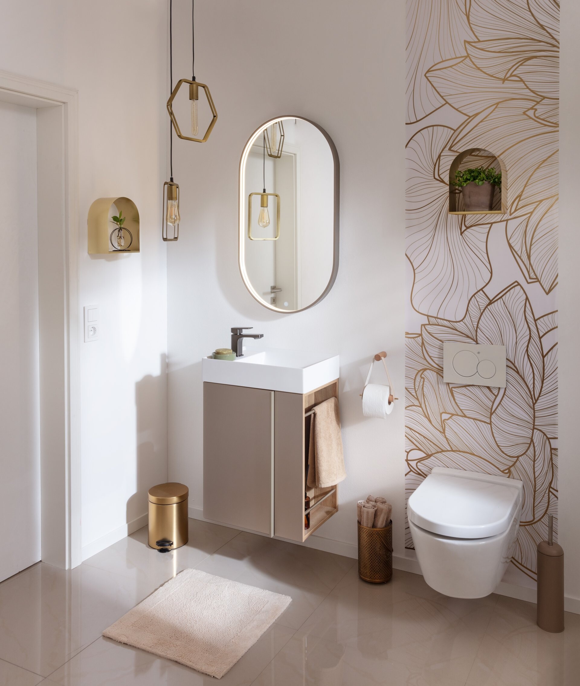 LANZET LED Spiegel 50 cm breit, Goldbronze LANZET LED Spiegel 50 cm breit, Goldbronze