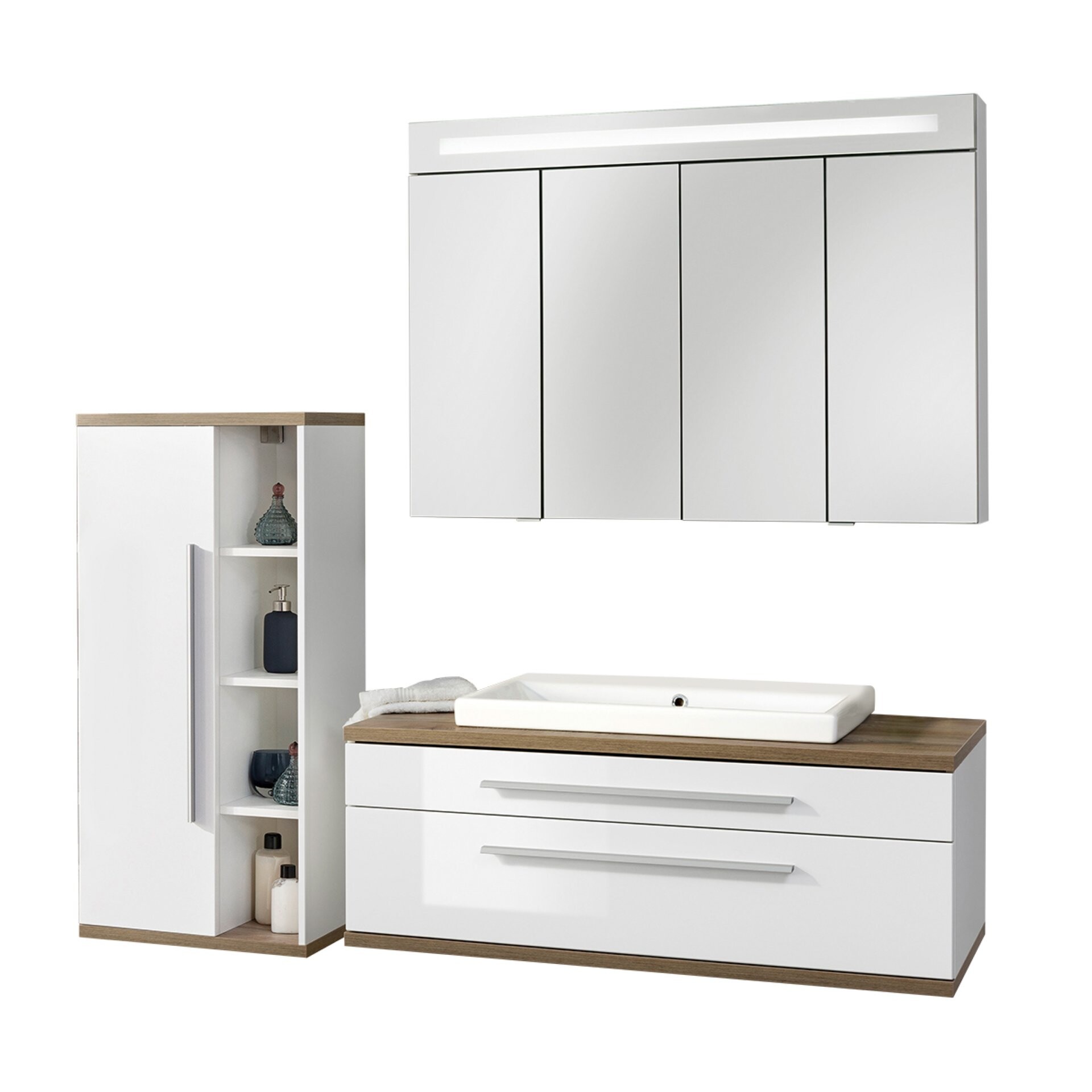 Fackelmann STANFORD Badmöbel Set 4-teilig, 110 cm breit, Weiß,Keramik+Spiegelschrank+Midischrank Fackelmann STANFORD Badmöbel Set 4-teilig, 110 cm breit, Weiß,Keramik+Spiegelschrank+Midischrank