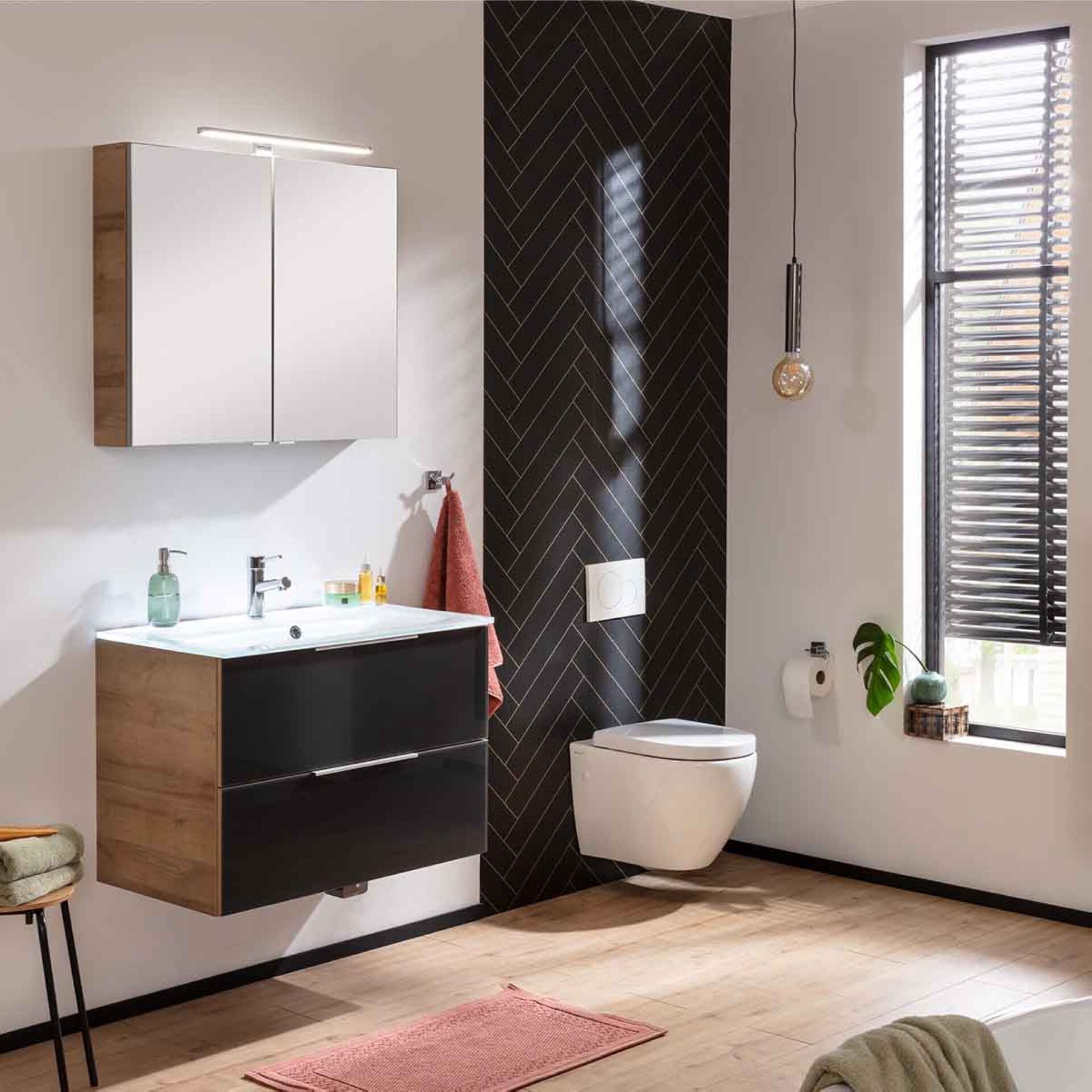 Fackelmann B. BRILLANT Badmöbel Set 3-teilig 80 cm, Anthrazit Glas/Braun, Glas+Spiegelschrank Fackelmann B. BRILLANT Badmöbel Set 3-teilig 80 cm, Anthrazit Glas/Braun, Glas+Spiegelschrank