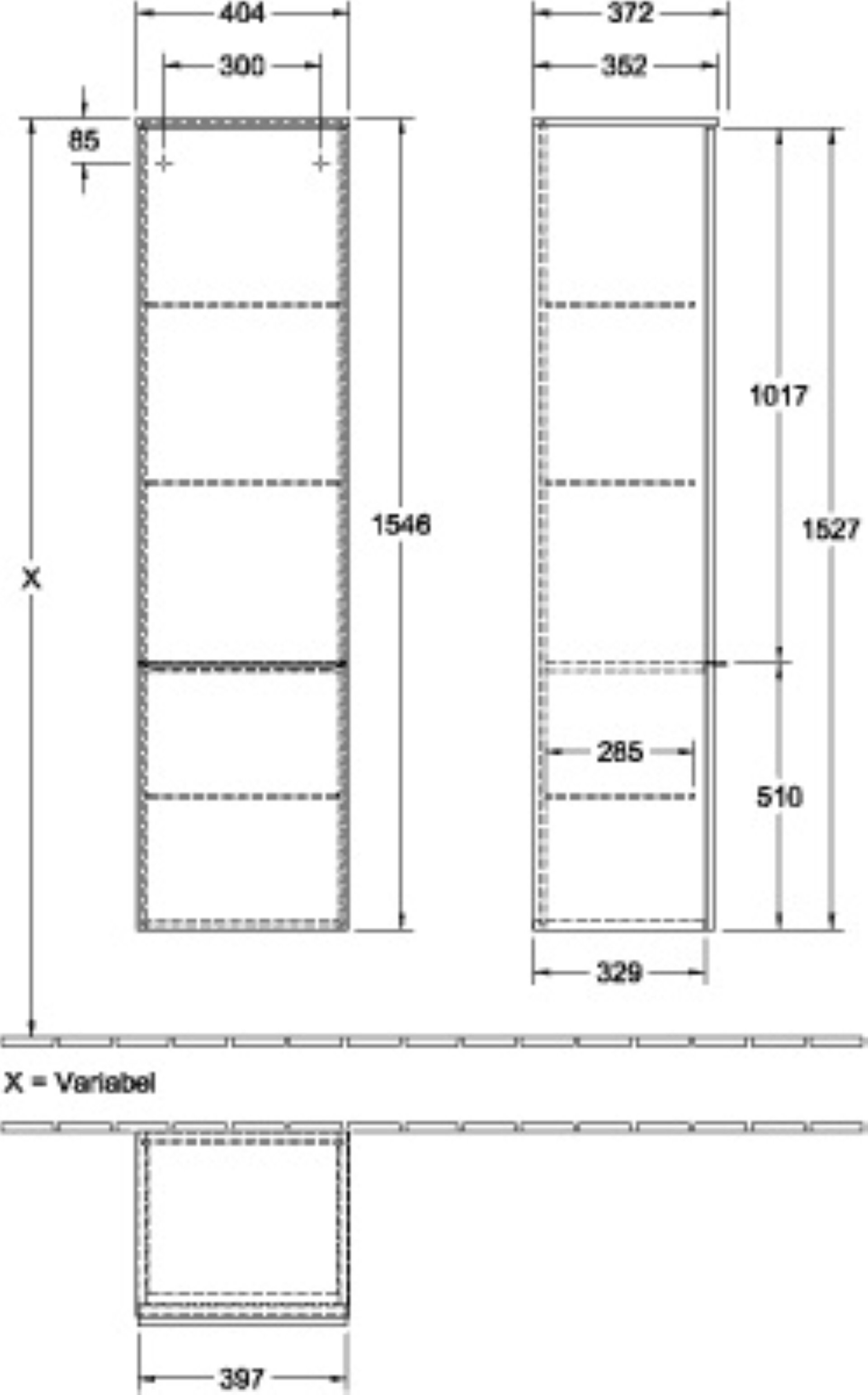 VILLEROY & BOCH VENTICELLO Hochschrank 40 cm, Weiß, Griff Chrom, Türanschlag links