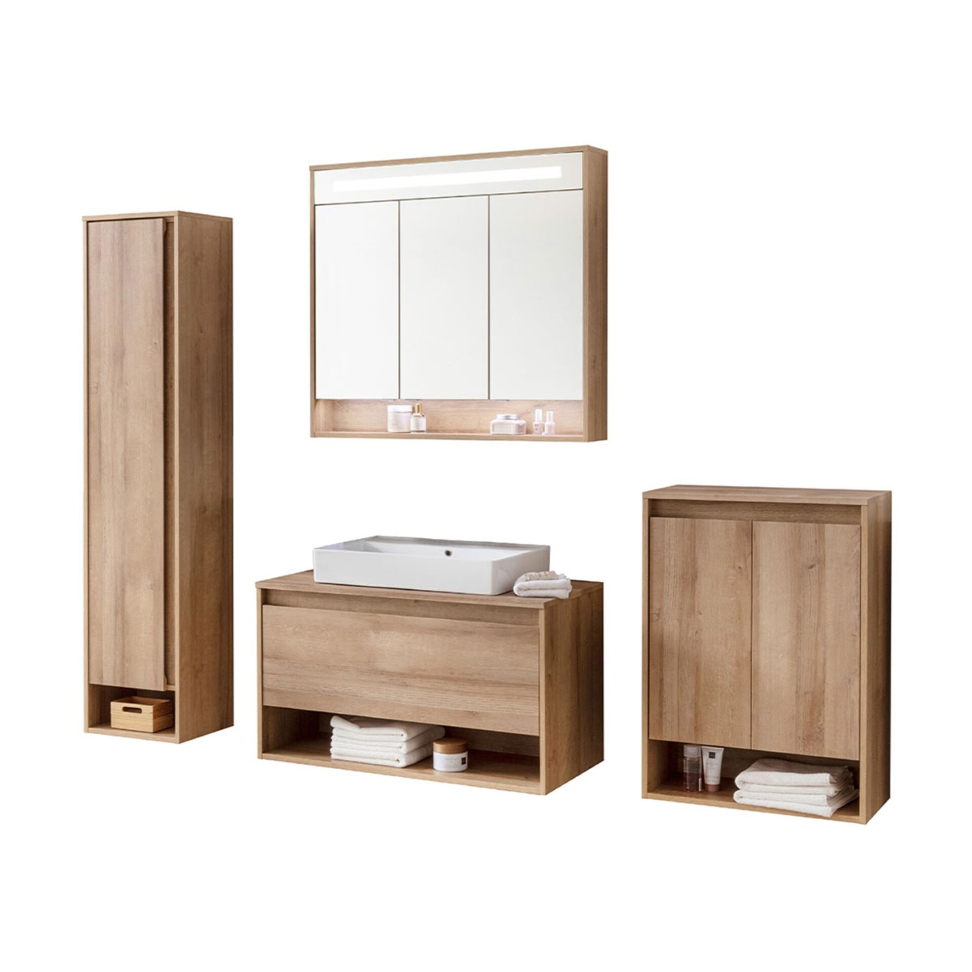 Fackelmann NATURA Badmöbel Set 5-teilig, 94 cm, Braun hell+Spiegelschrank+Midischrank+Hochschrank links Fackelmann NATURA Badmöbel Set 5-teilig, 94 cm, Braun hell+Spiegelschrank+Midischrank+Hochschrank links