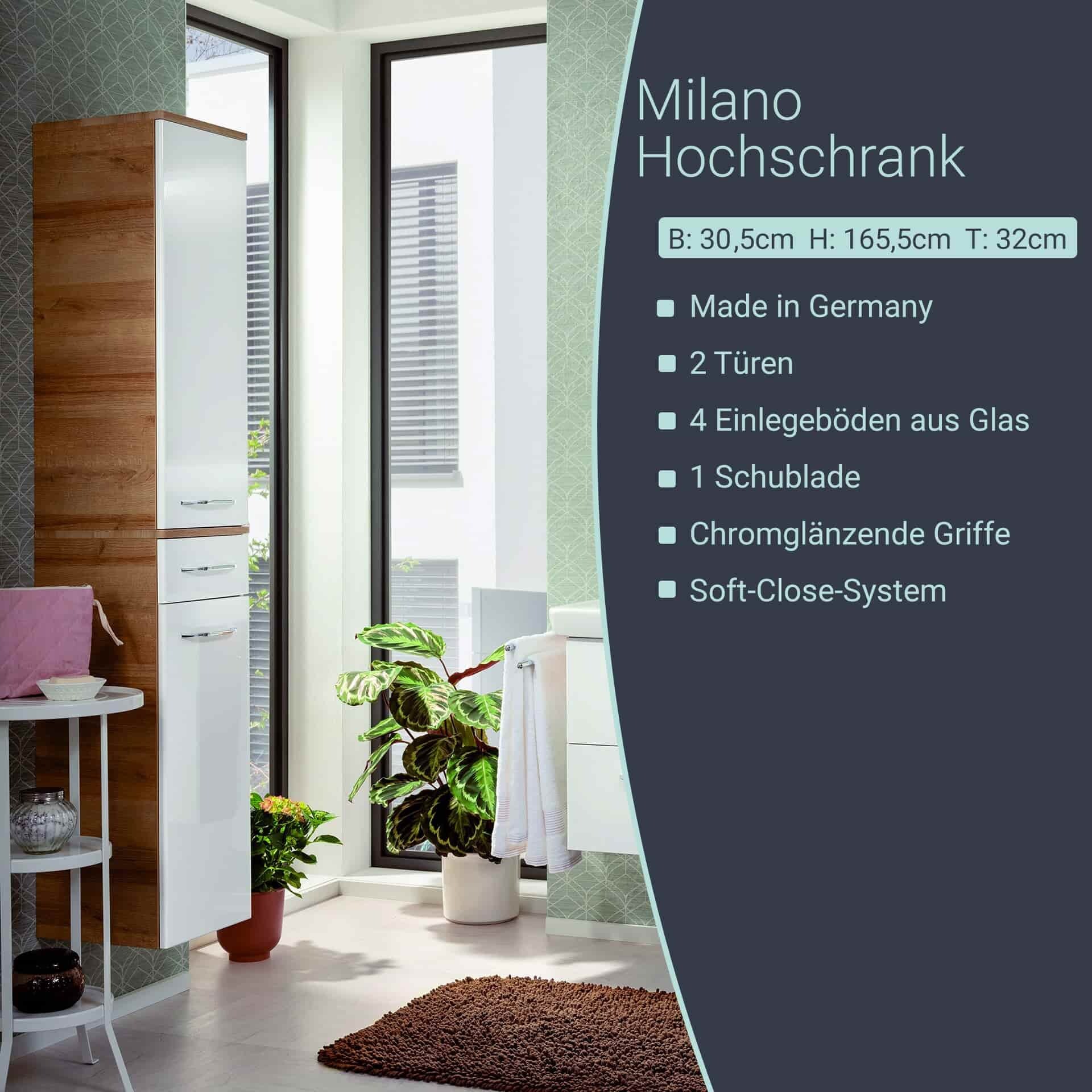 Fackelmann MILANO Hochschrank 30 cm, Braun hell/Weiß Fackelmann MILANO Hochschrank 30 cm, Braun hell/Weiß