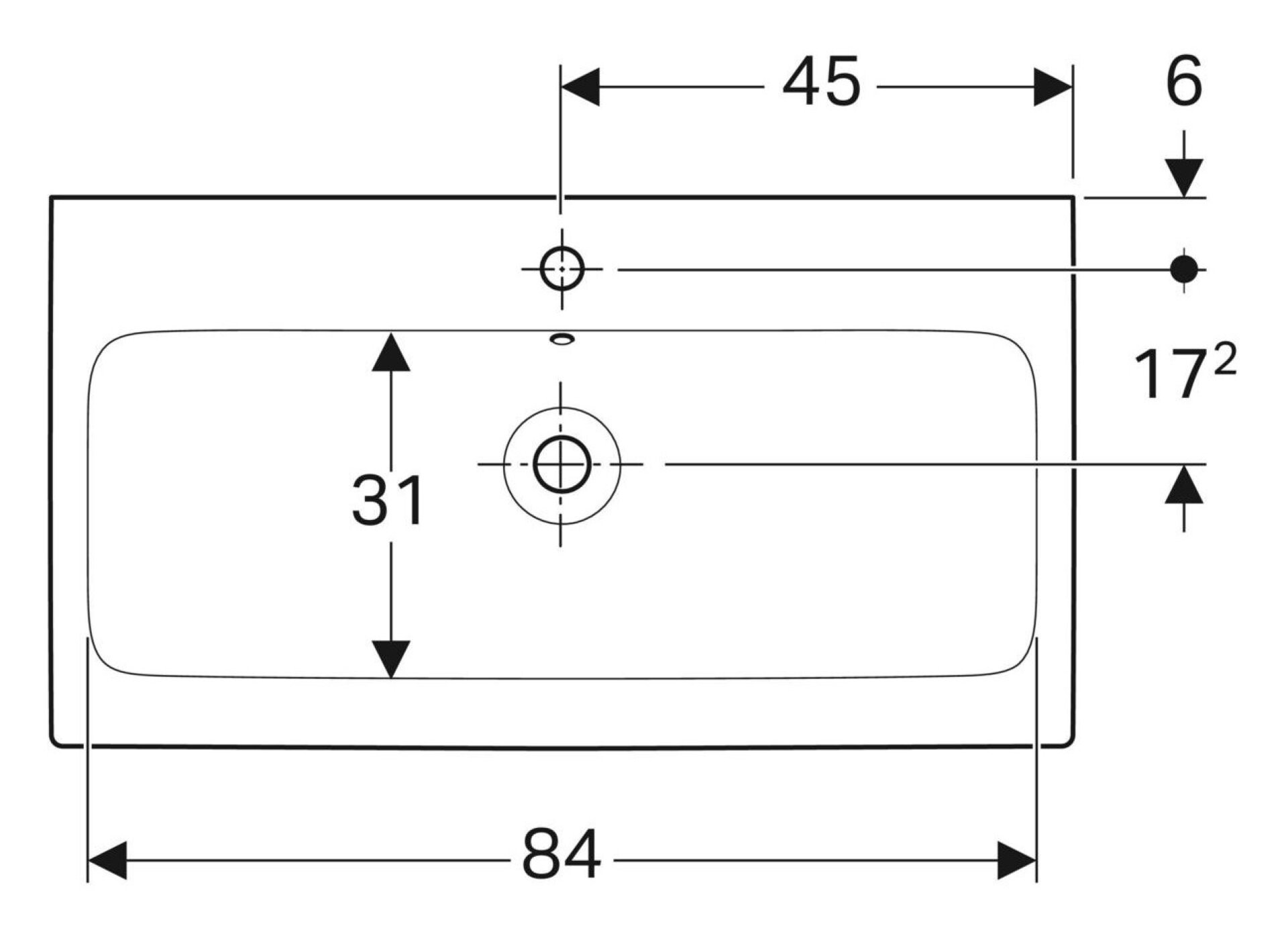 GEBERIT ICON Waschbecken Keramik 90 cm breit, Weiß, mit Hahnloch, mit Überlauf