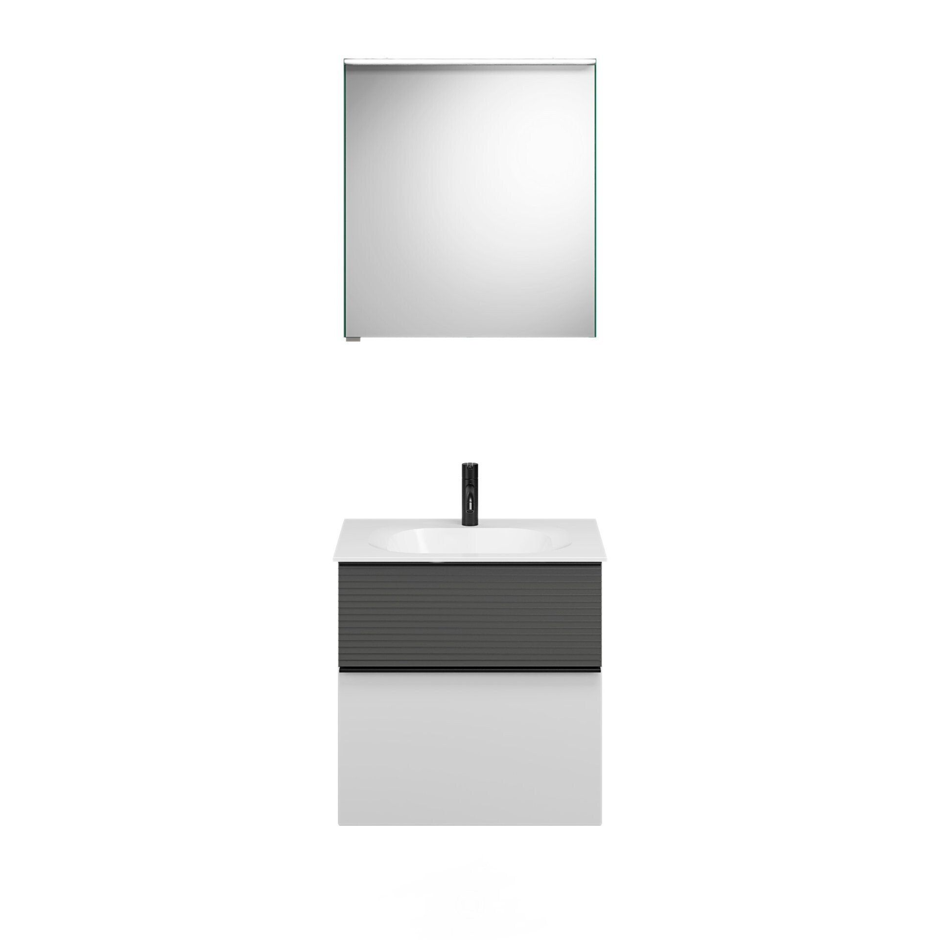 Burgbad FIUMO Waschtisch Set mit Spiegelschrank 62 cm breit, Anthrazit/Weiß, Waschbecken Gussmarmor Weiß, Anschlag rechts Burgbad FIUMO Waschtisch Set mit Spiegelschrank 62 cm breit, Anthrazit/Weiß, Waschbecken Gussmarmor Weiß, Anschlag rechts