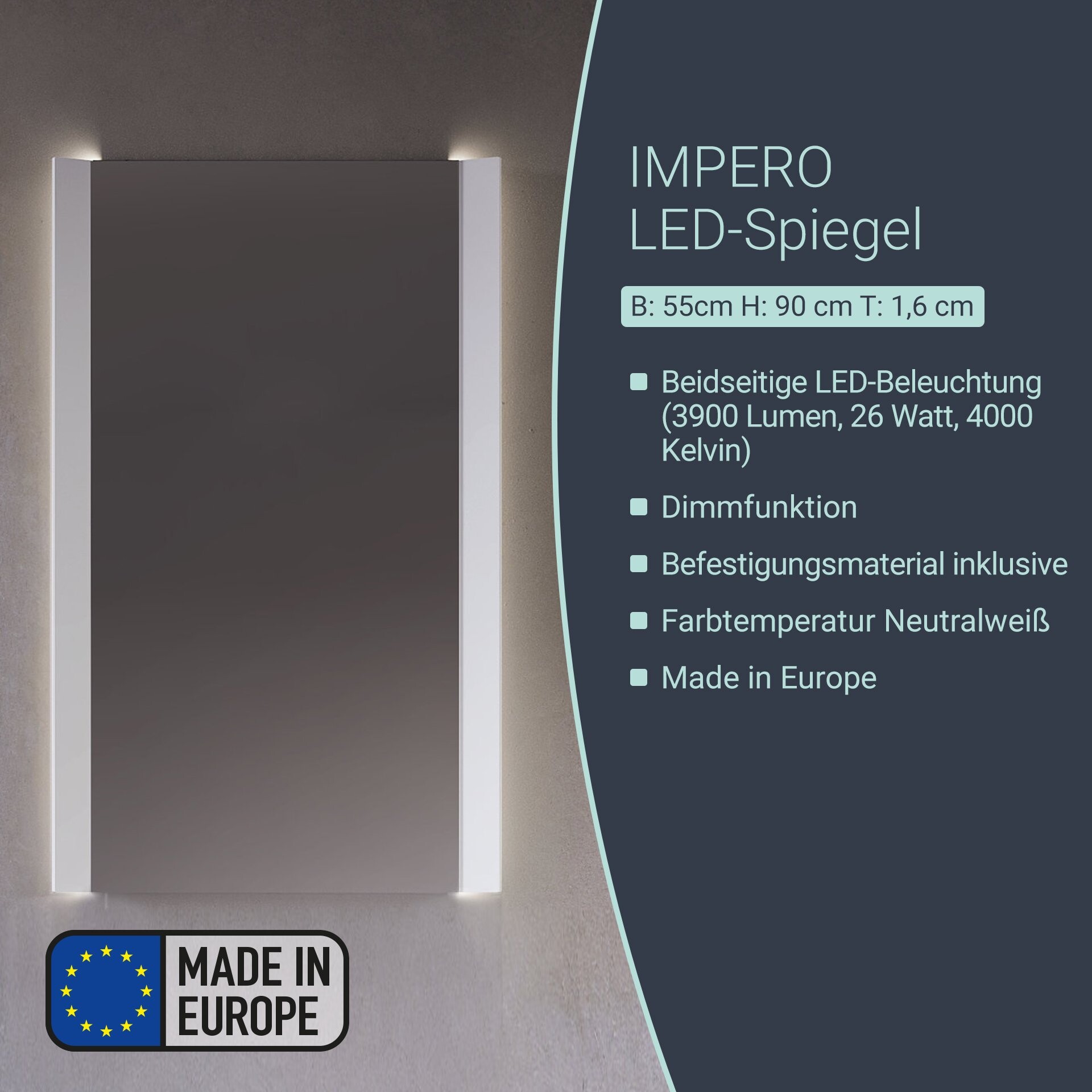 BADEDU IMPERO LED Spiegel 55 cm breit