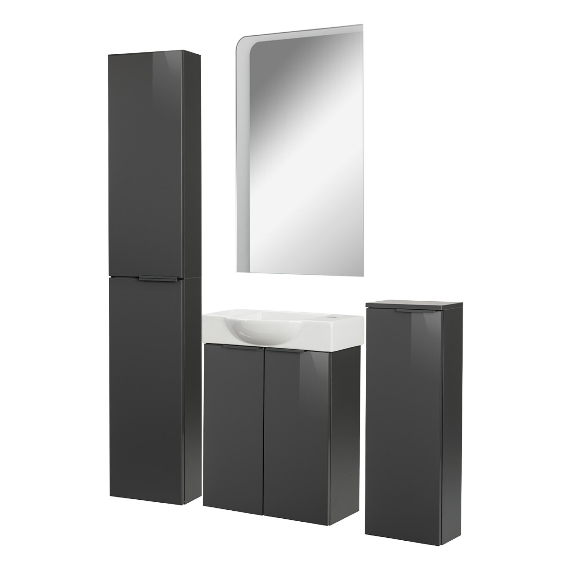 Fackelmann SBC LUNA Gäste WC Set 5-teilig 55 cm, Anthrazit, Keramik rechts+Spiegel+2 Schränke slim Fackelmann SBC LUNA Gäste WC Set 5-teilig 55 cm, Anthrazit, Keramik rechts+Spiegel+2 Schränke slim
