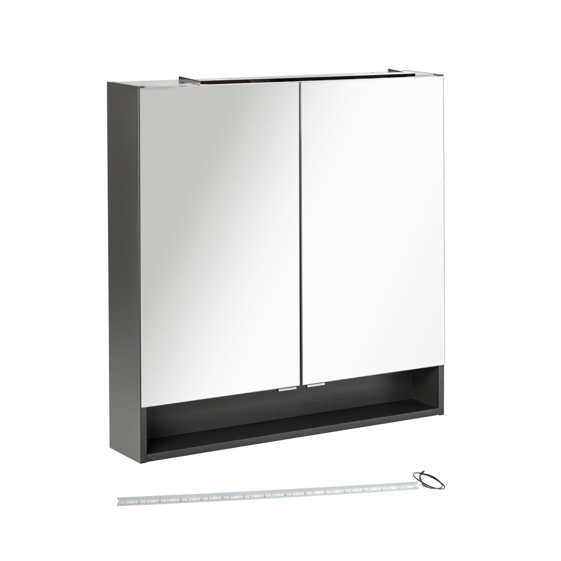 FACKELMANN LUNA LED Spiegelschrank 80 cm breit, Anthrazit + Ambientebeleuchtung