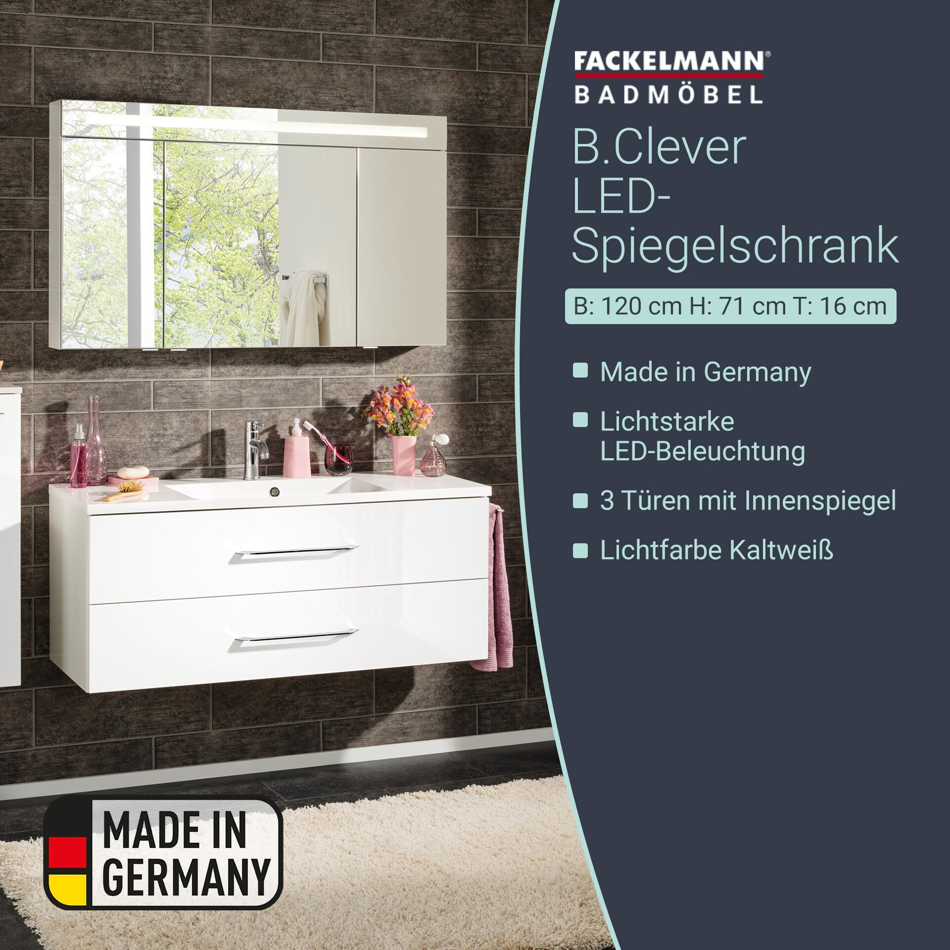 Fackelmann B.CLEVER LED Spiegelschrank 120 cm Weiß Fackelmann B.CLEVER LED Spiegelschrank 120 cm Weiß