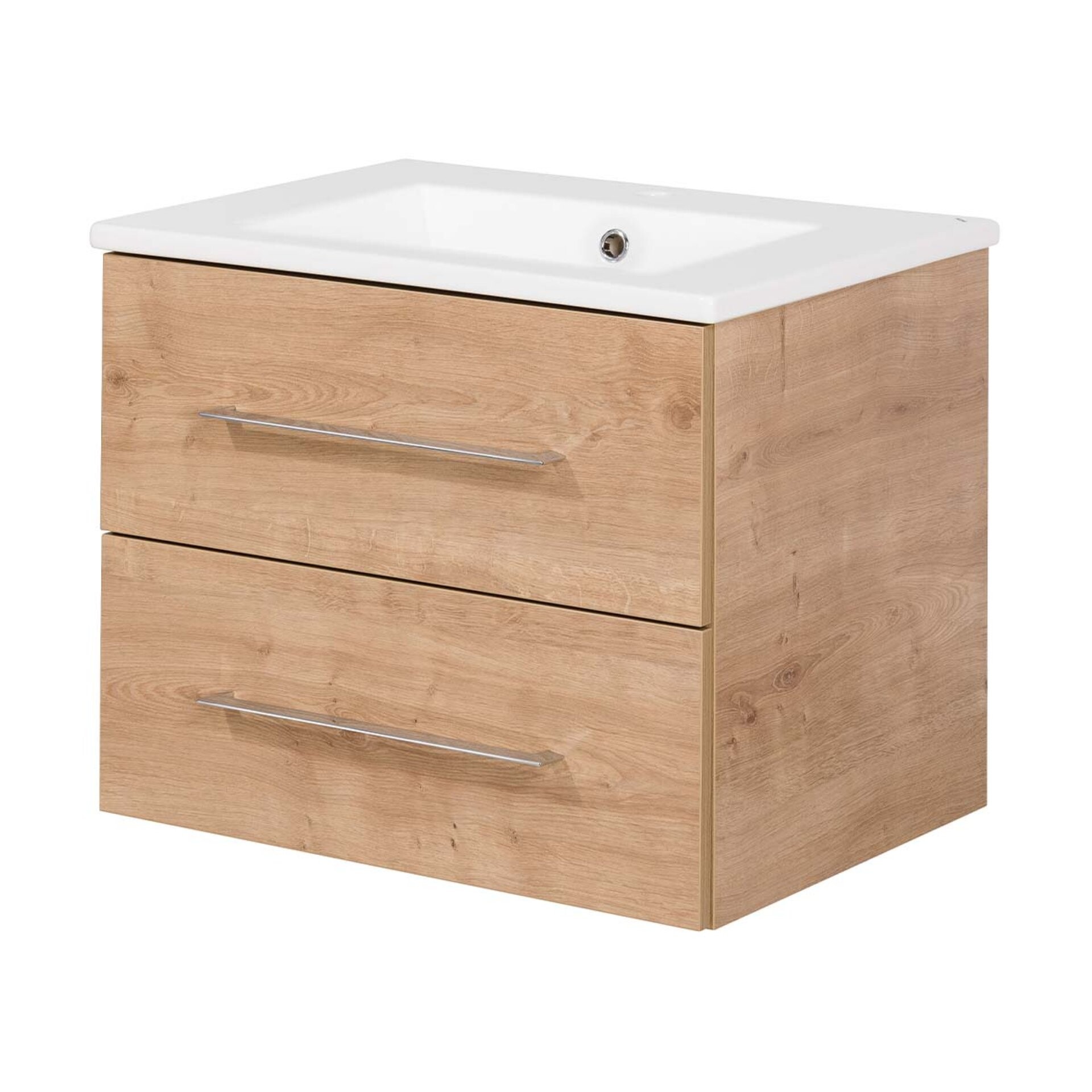 FACKELMANN B.PERFEKT Waschbecken mit Unterschrank 62 cm breit, Braun hell, Waschbecken Keramik Weiß FACKELMANN B.PERFEKT Waschbecken mit Unterschrank 62 cm breit, Braun hell, Waschbecken Keramik Weiß