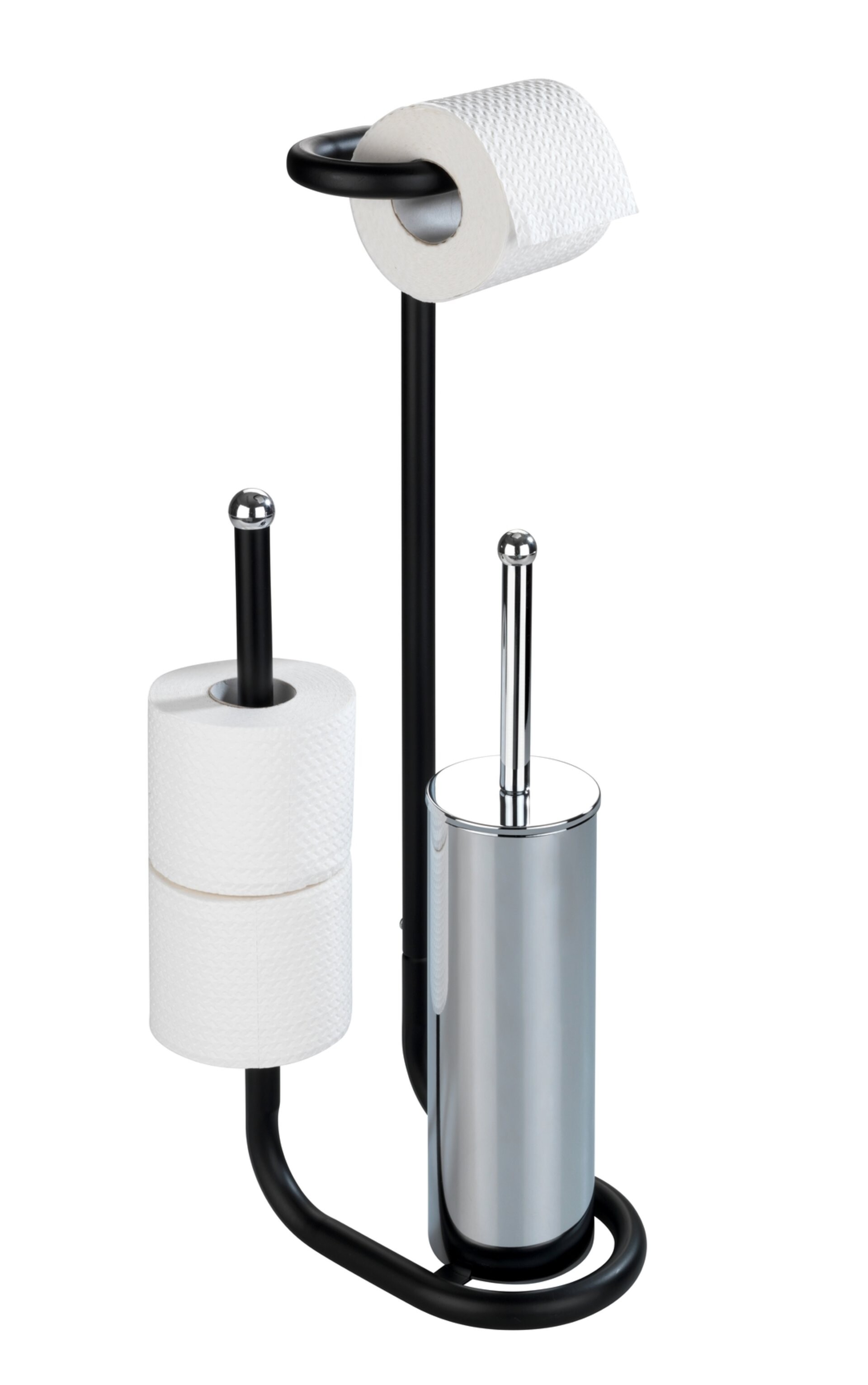 WENKO UNIVERSALO Toilettenpapierhalter, Schwarz, mit WC-Garnitur, stehend