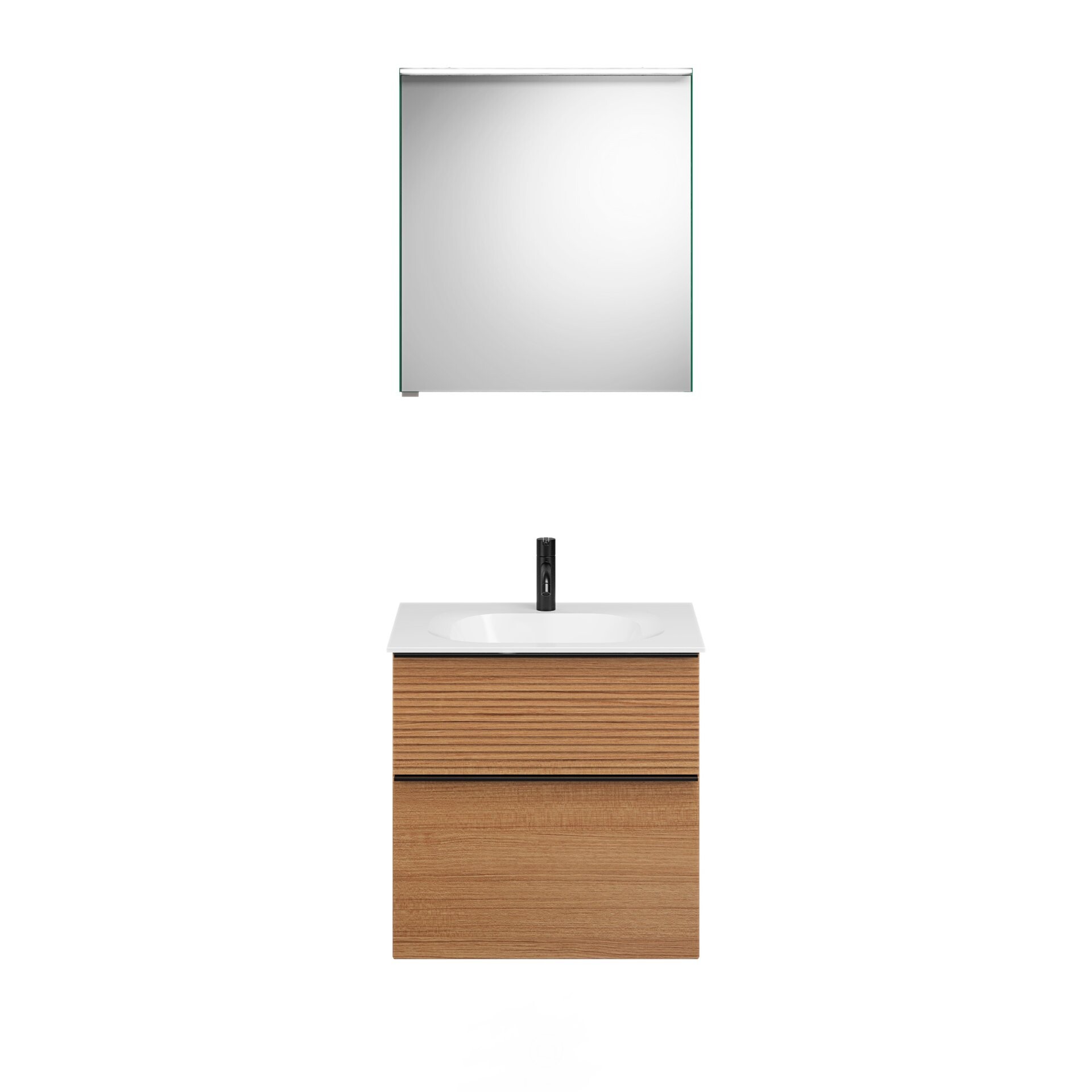 Burgbad FIUMO Waschtisch Set mit Spiegelschrank 62 cm breit, Braun, Waschbecken Gussmarmor Weiß, Anschlag rechts Burgbad FIUMO Waschtisch Set mit Spiegelschrank 62 cm breit, Braun, Waschbecken Gussmarmor Weiß, Anschlag rechts