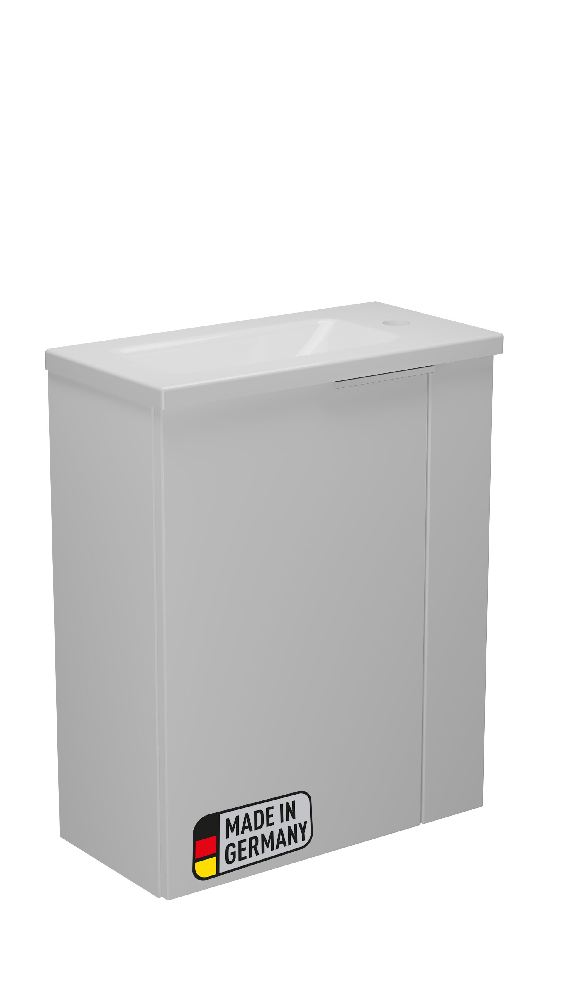 BADEDU UMEA Gäste WC Waschtisch Set 50 cm breit, Weiß, Waschbecken Gussmarmor Weiß