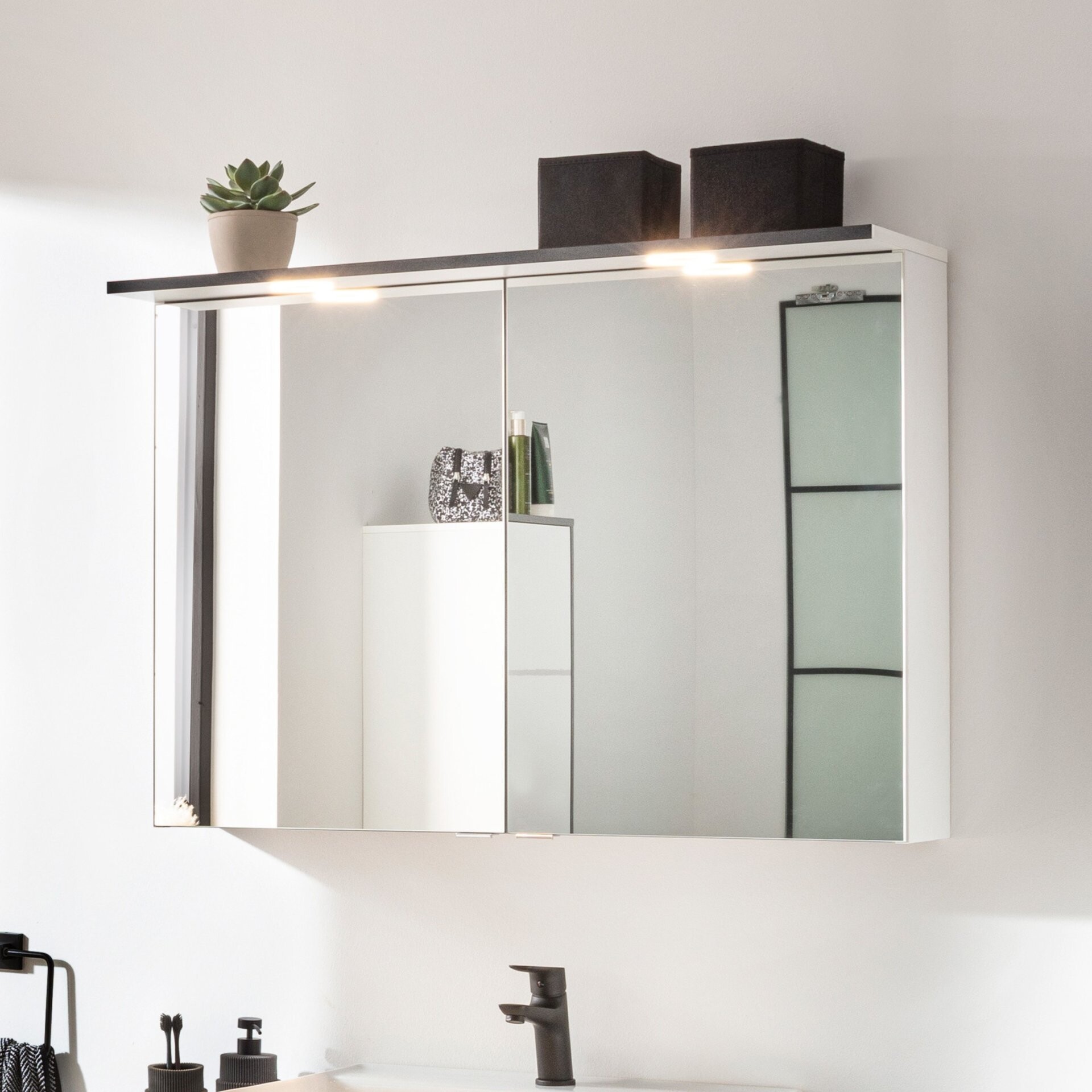 FACKELMANN FLAIR LED Spiegelschrank 100 cm breit, Weiß/Anthrazit