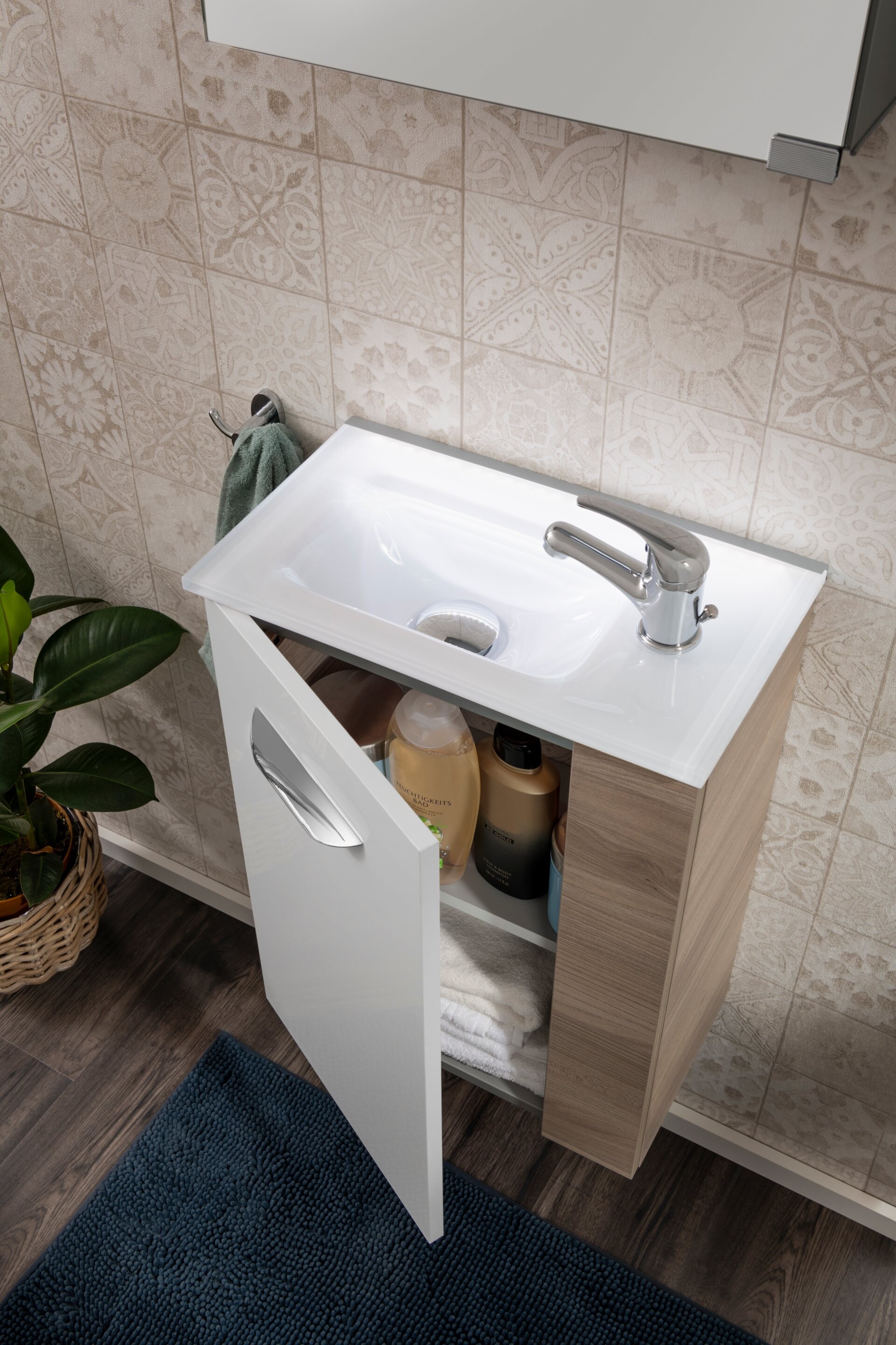 Fackelmann SBC LUXOR Gäste WC Set 2-teilig 45 cm, Braun hell/Weiß, links, Glas Weiß Fackelmann SBC LUXOR Gäste WC Set 2-teilig 45 cm, Braun hell/Weiß, links, Glas Weiß
