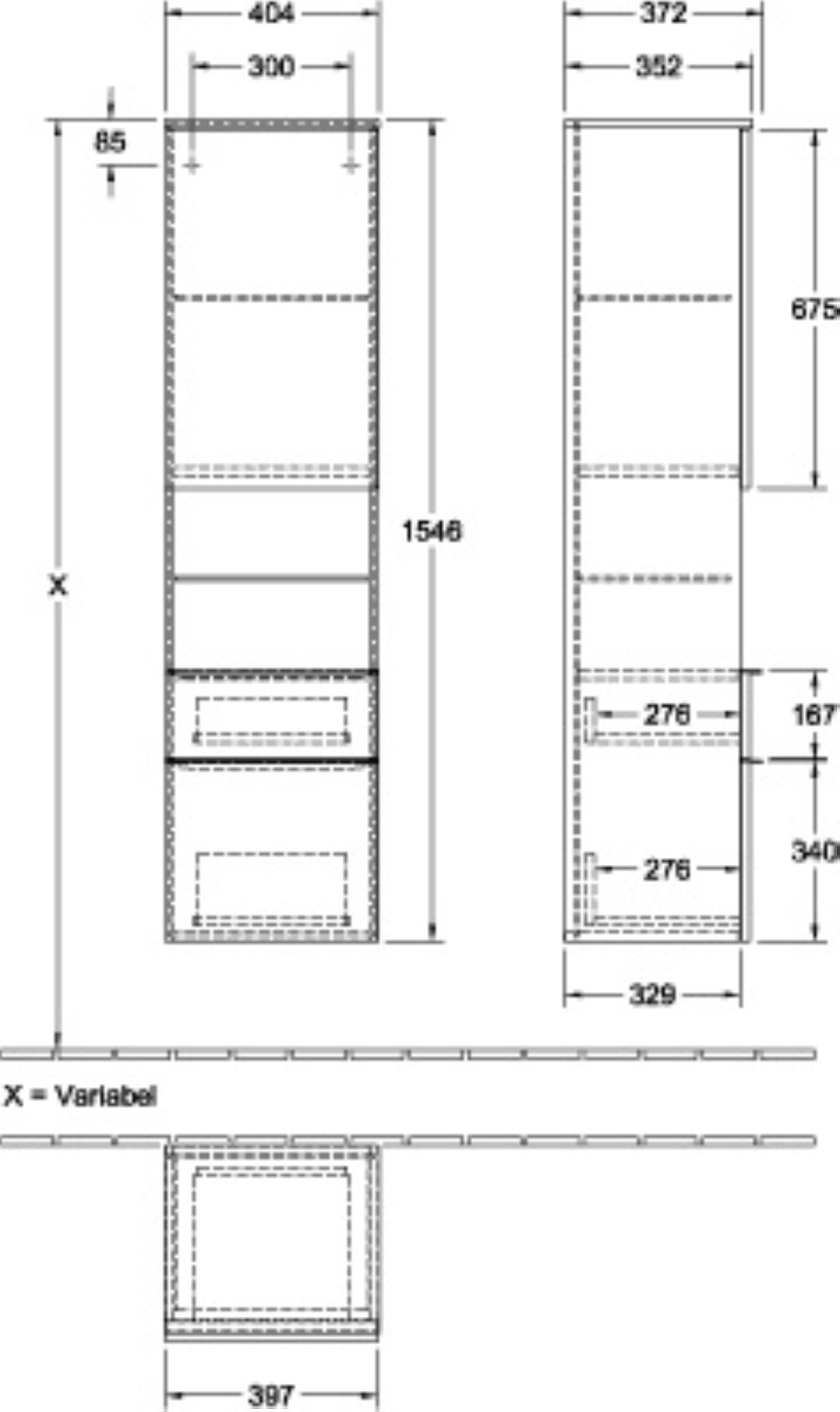 VILLEROY & BOCH VENTICELLO Hochschrank 40 cm, Weiß, Griff Chrom, Türanschlag links, mit Glasregal