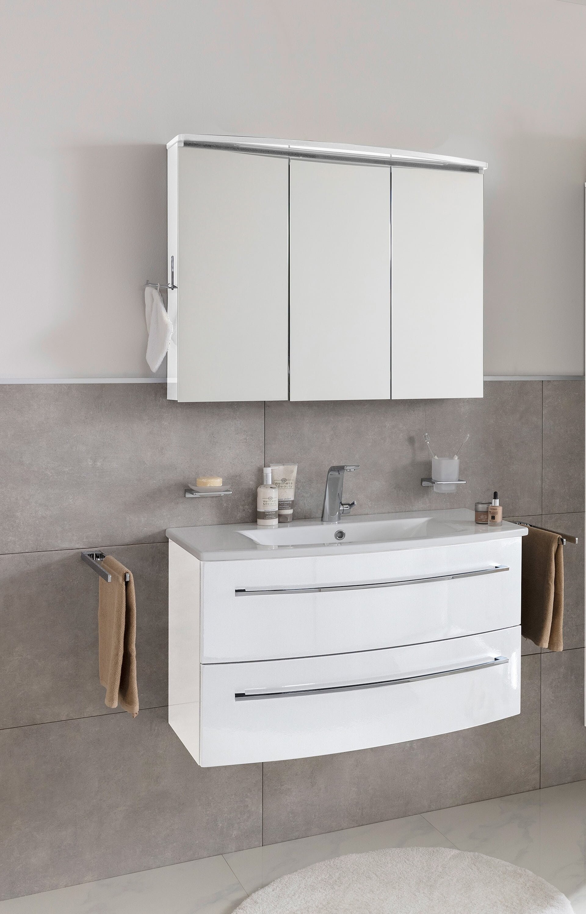 Lanzet Impulso Badmöbel Set 3-teilig, 90cm, Weiß, Spiegelschrank Lanzet Impulso Badmöbel Set 3-teilig, 90cm, Weiß, Spiegelschrank