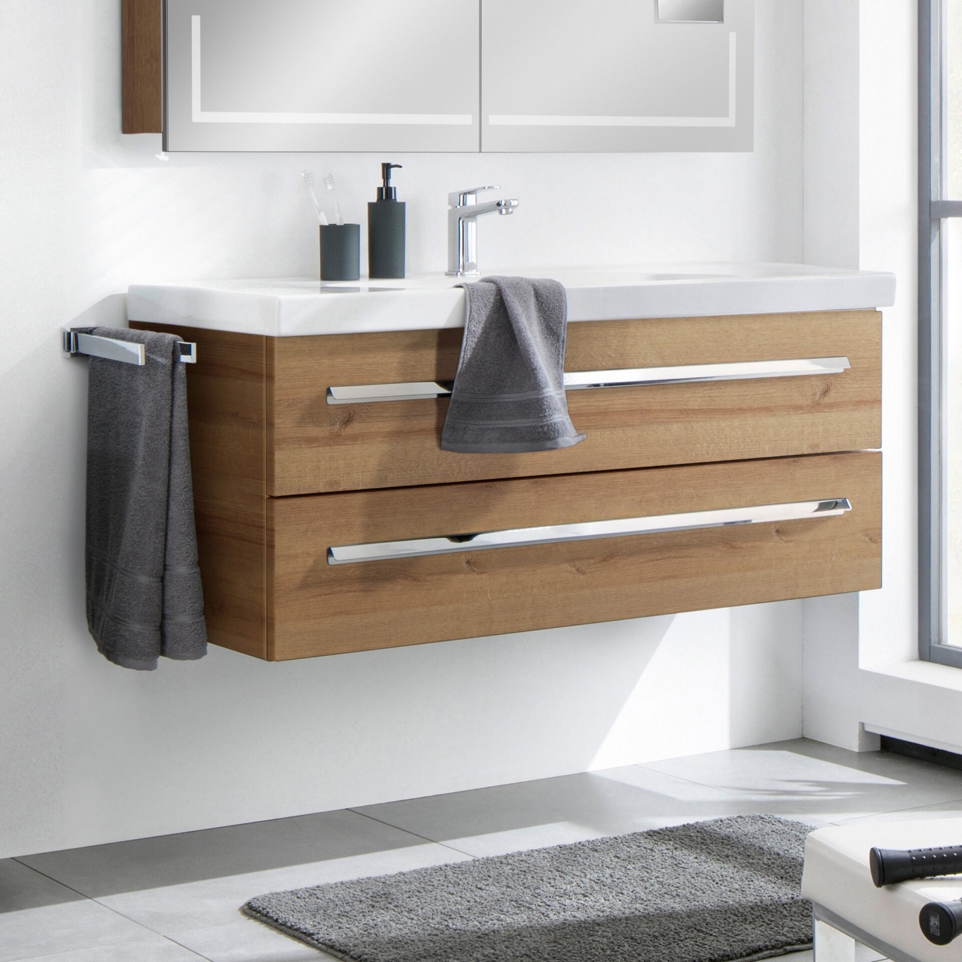 LANZET K1 Waschbeckenunterschrank 120 cm breit, Braun hell