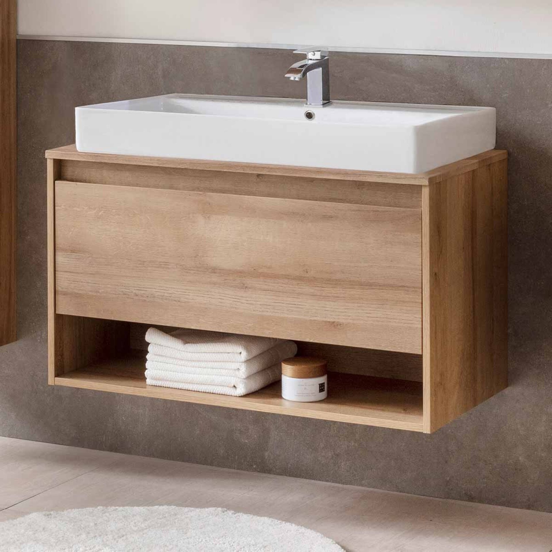 Fackelmann NATURA Badmöbelset 2-teilig, Keramik, 94 cm breit, Braun hell Fackelmann NATURA Badmöbelset 2-teilig, Keramik, 94 cm breit, Braun hell