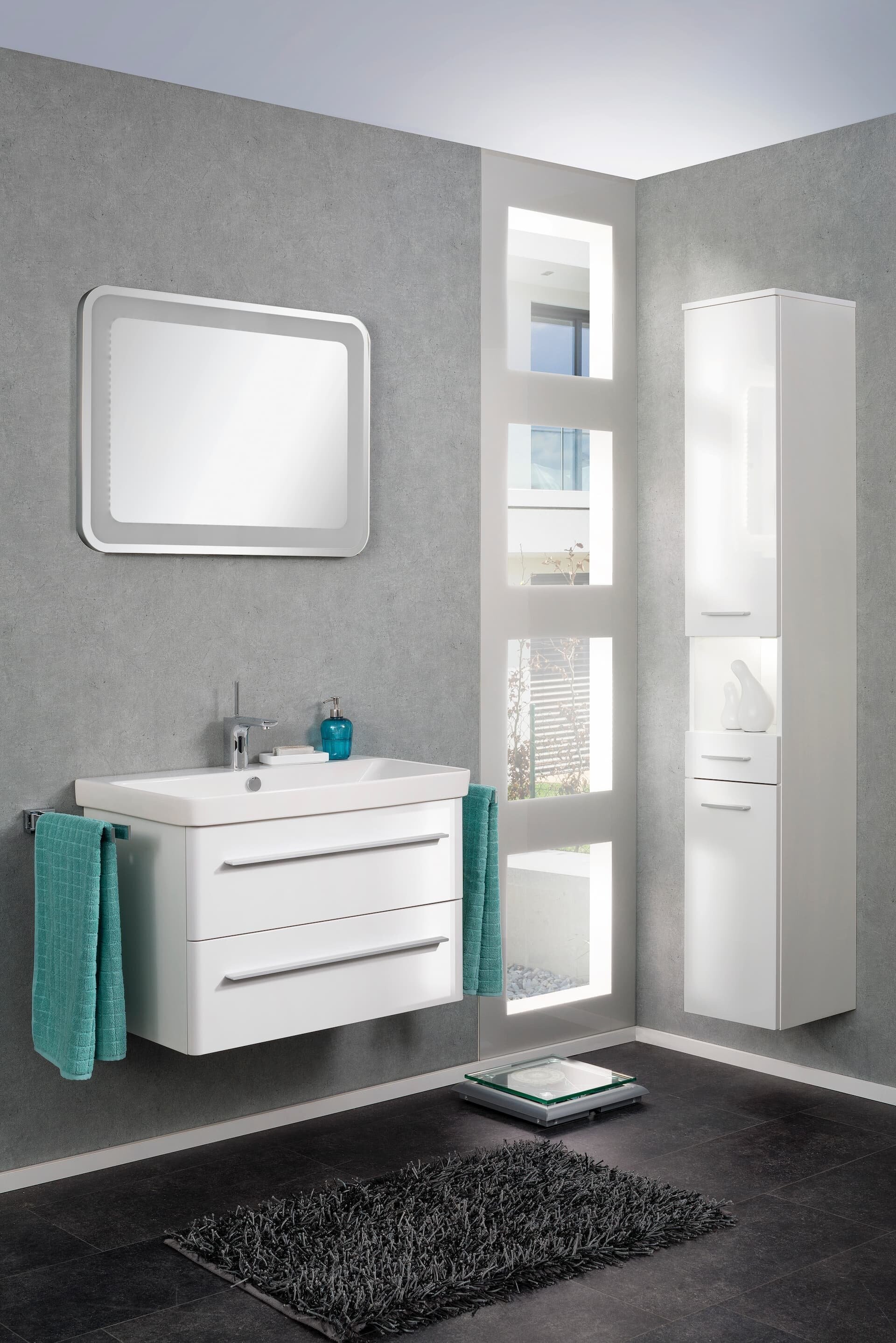 Lanzet K8 Badmöbel Set 3-teilig, 80cm, Weiß, LED Spiegelelement, Keramikbecken Lanzet K8 Badmöbel Set 3-teilig, 80cm, Weiß, LED Spiegelelement, Keramikbecken