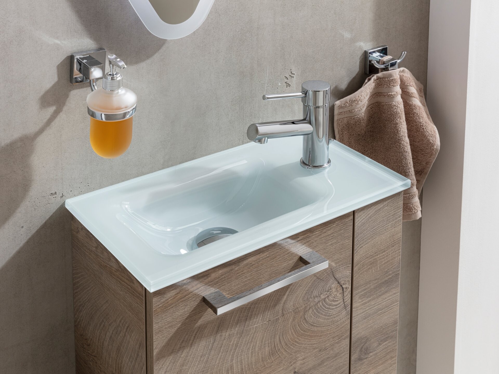 Fackelmann SBC A-VERO Gäste WC Set 2-teilig 45 cm, Braun hell, links, Glas Weiß Fackelmann SBC A-VERO Gäste WC Set 2-teilig 45 cm, Braun hell, links, Glas Weiß