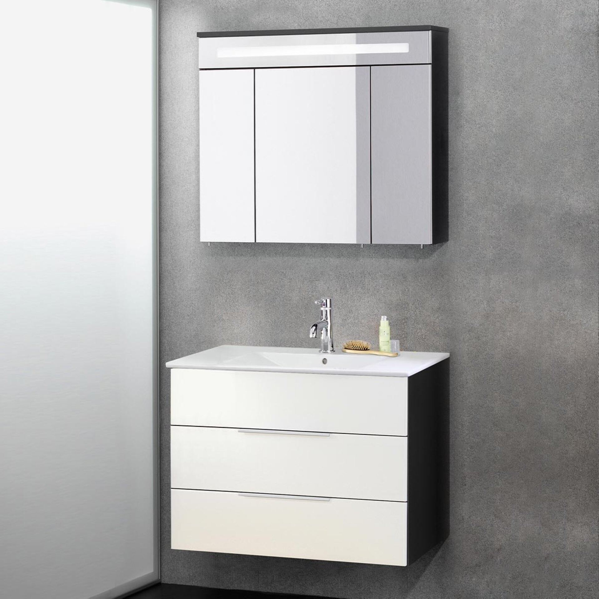 Fackelmann KARA Badmöbel Set 3-teilig, 80 cm, Anthrazit/Weiß, Keramik, 2 Schubladen Fackelmann KARA Badmöbel Set 3-teilig, 80 cm, Anthrazit/Weiß, Keramik, 2 Schubladen