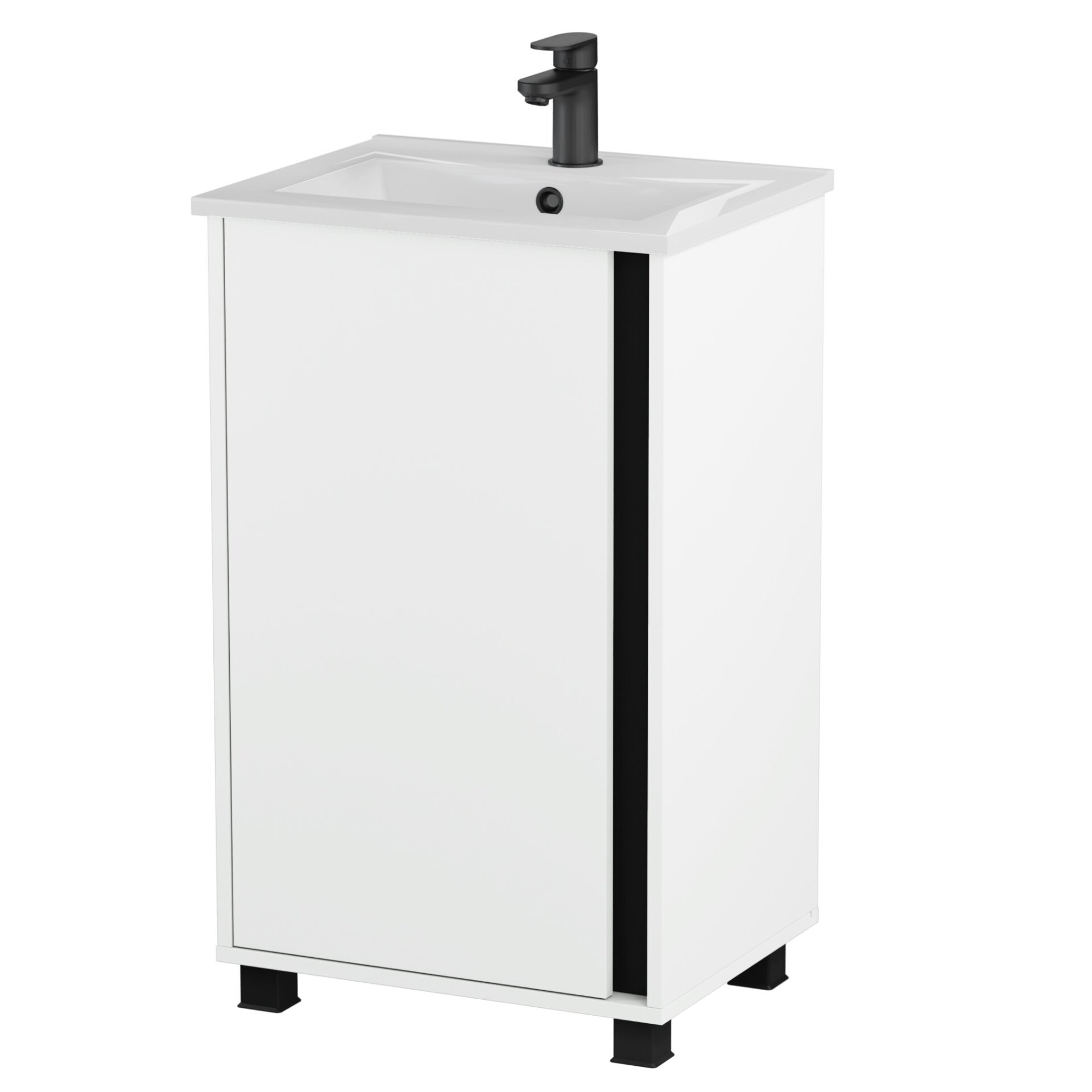 BADEDU LULE Waschbecken mit Unterschrank 51 cm breit, Weiß, Waschbecken Keramik Weiß, mit Füßen