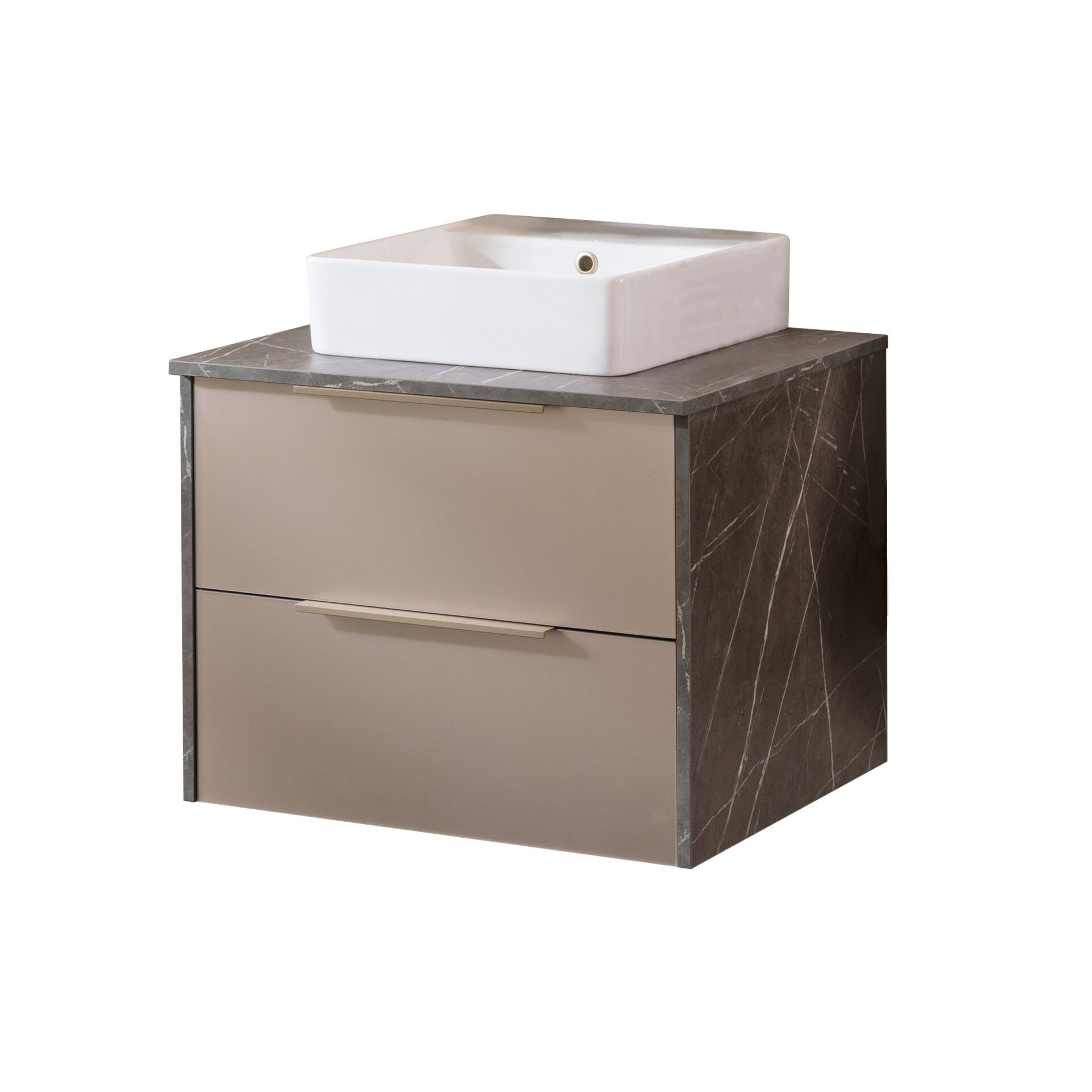 LANZET VIDRO Waschbecken mit Unterschrank 60 cm breit, Braun/Marmor Grau, Waschbecken Keramik Weiß LANZET VIDRO Waschbecken mit Unterschrank 60 cm breit, Braun/Marmor Grau, Waschbecken Keramik Weiß