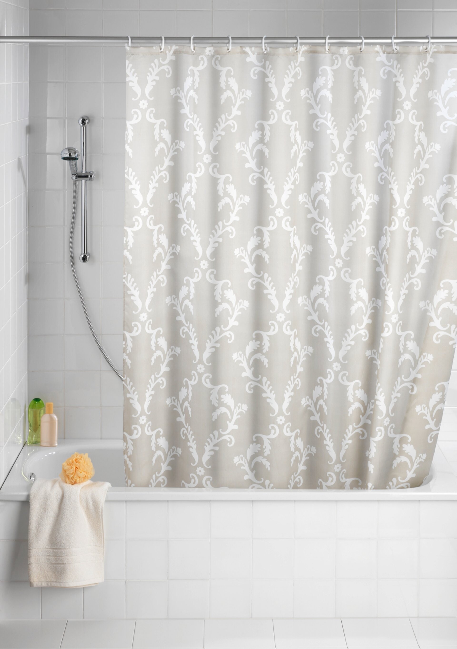 WENKO BAROQUE Duschvorhang 180 x 200 cm, Beige, waschbar