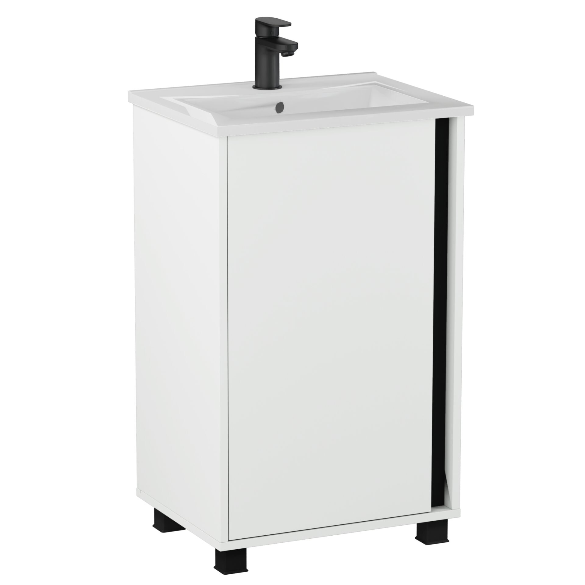 BADEDU LULE Waschbecken mit Unterschrank 51 cm breit, Weiß, Waschbecken Keramik Weiß, mit Füßen