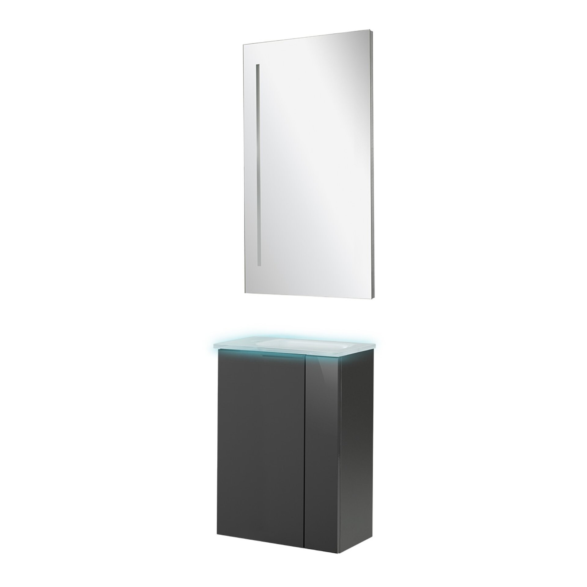 Fackelmann SBC LUNA Gäste WC Set 4-teilig 45 cm, Anthrazit, Glas Weiß beleuchtet + LED Spiegel Fackelmann SBC LUNA Gäste WC Set 4-teilig 45 cm, Anthrazit, Glas Weiß beleuchtet + LED Spiegel