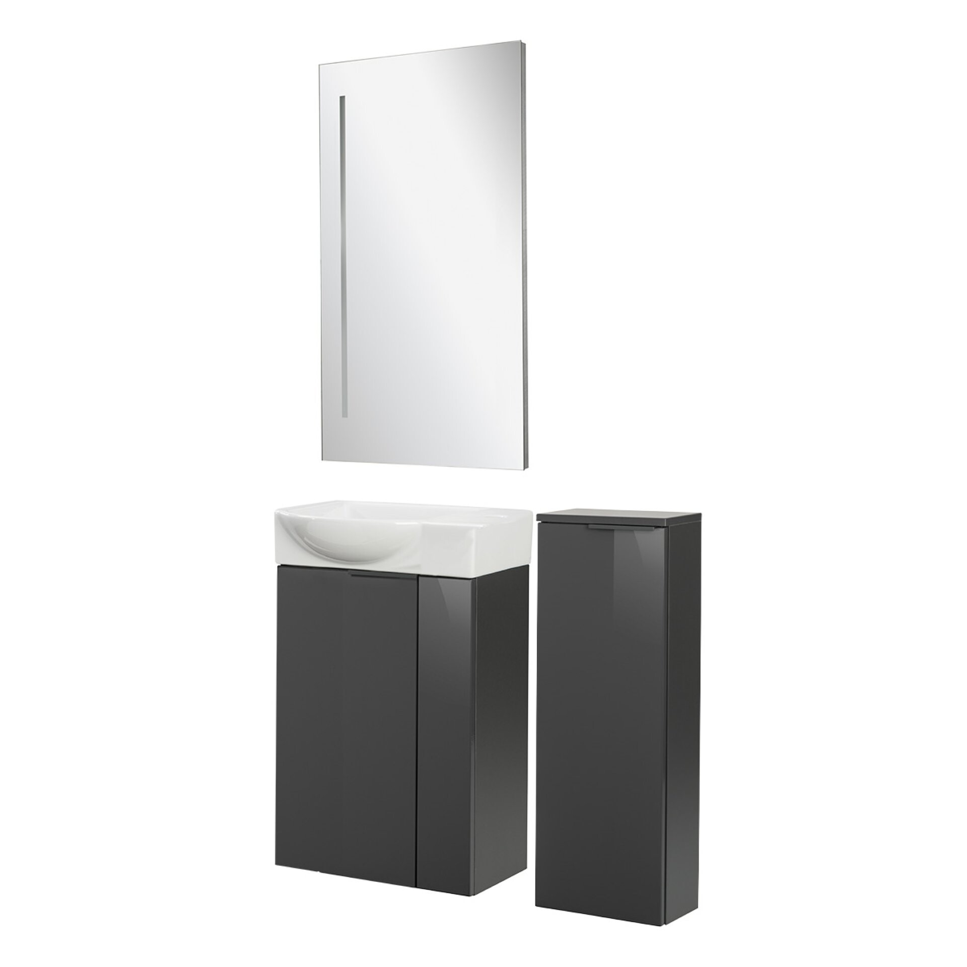 Fackelmann SBC LUNA Gäste WC Set 4-teilig 45 cm, Anthrazit, Keramik rechts, Spiegel+Midischrank slim Fackelmann SBC LUNA Gäste WC Set 4-teilig 45 cm, Anthrazit, Keramik rechts, Spiegel+Midischrank slim